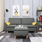 HOMA Fabric Sectional Sofa, L-Shape 3seat Sofa with Ottoman, Small Couch in Linen Fabric with Reversible Chaise, Apartment Couch for Small Space (Grey, 3seat+Ottoman)