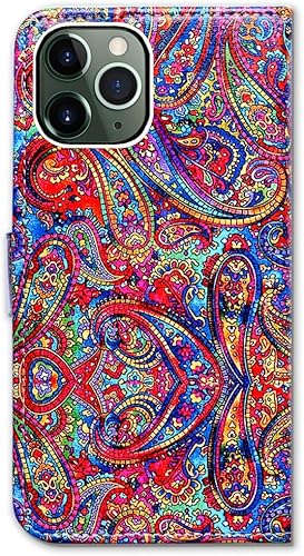 Miniatura 8 de Bcov Funda tipo cartera para iPhone 11 Pro, diseño de cachemira brillante, de piel, con ranura para tarjeta de crédito, soporte para tarjeta de