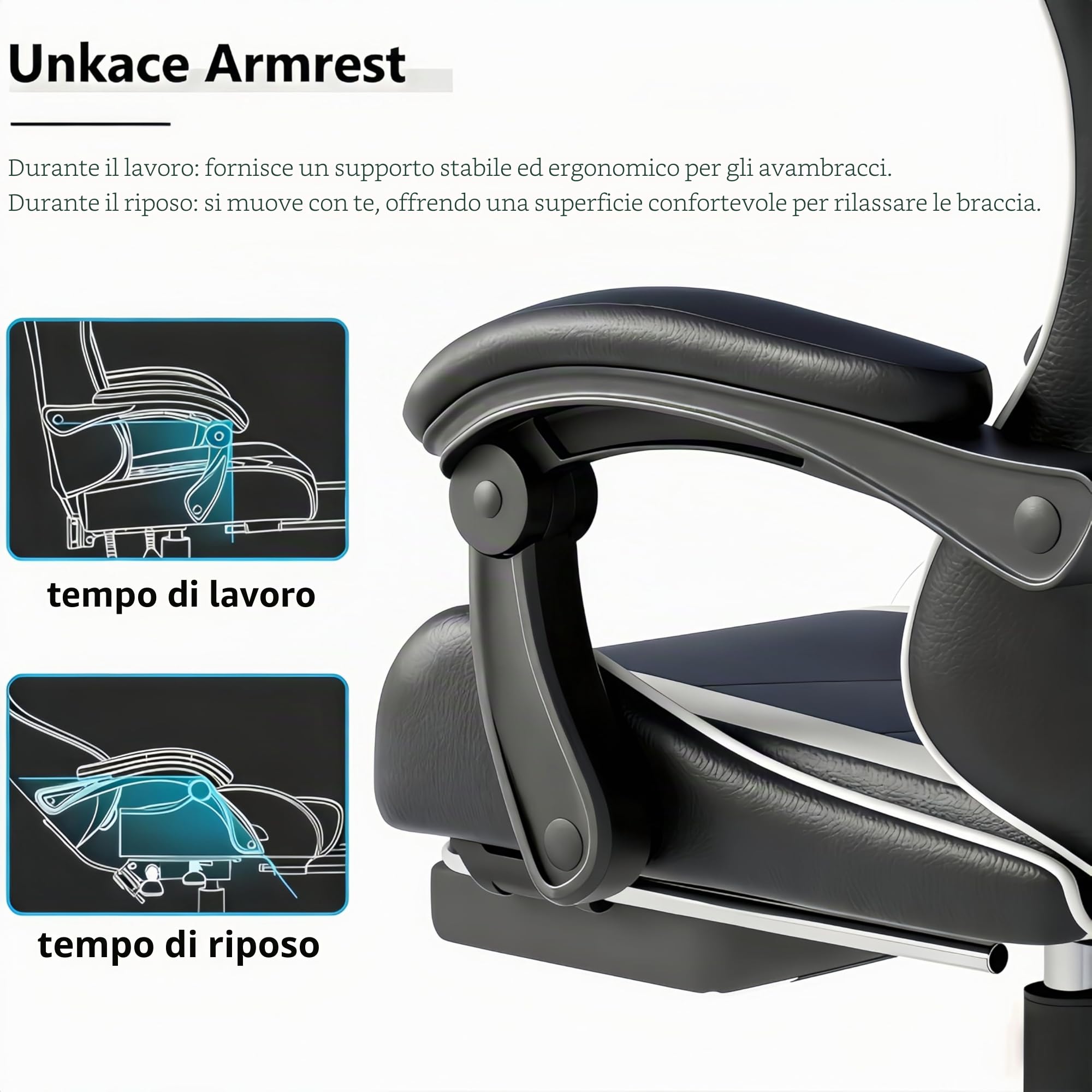 Sedia da Gaming, Sedia per Computer Ergonomica a Schienale Alto Stile Racing con Poggiatesta e Supporto Lombare Regolabili, Girevole in Pelle PU per Adulti, Nero/Bianco
