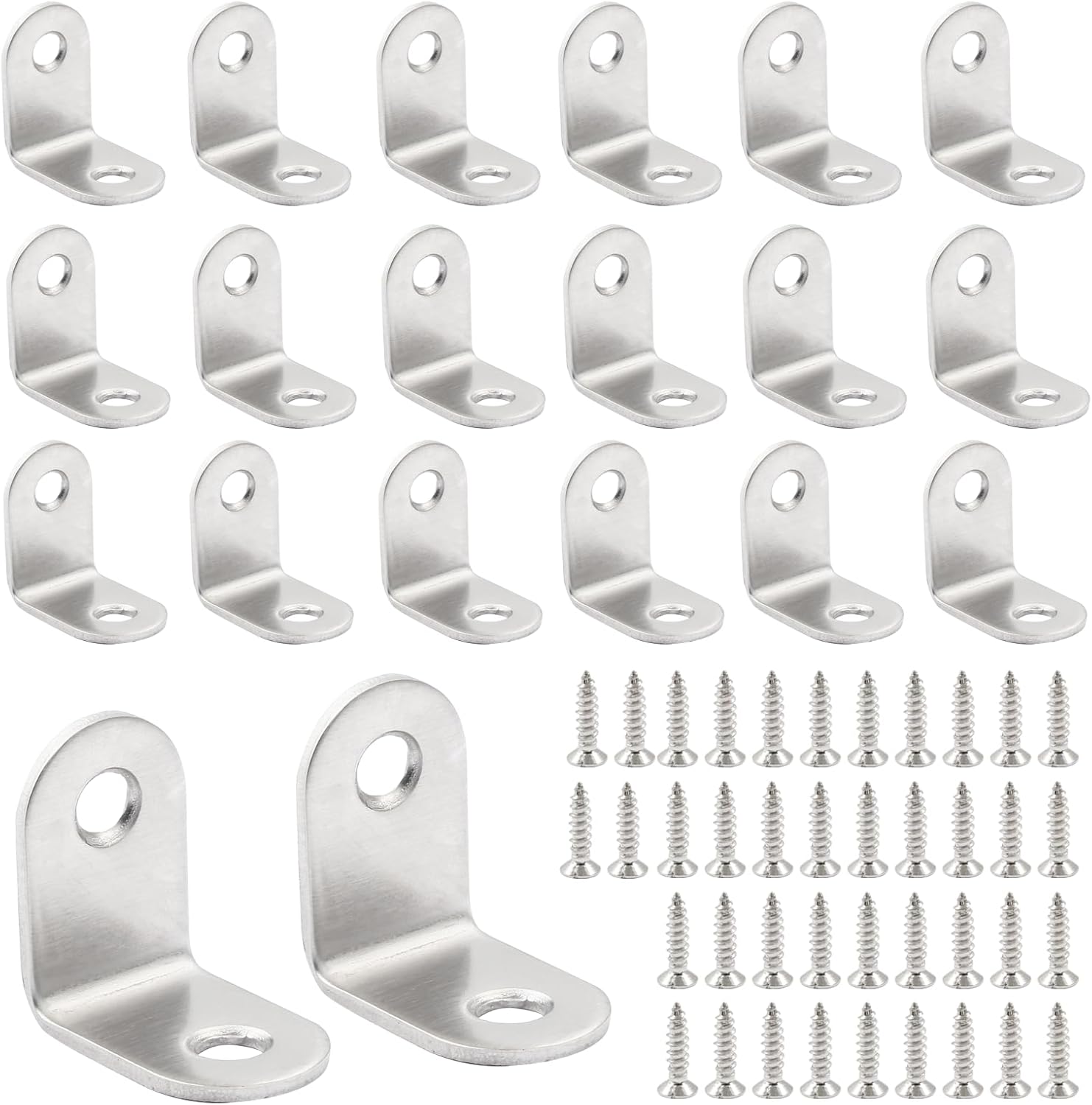 Waziaqoc 20Pcs L Brackets Corner Brace, Silver 1 x 1 Inch L Stainless Steel Corner Bracket, Small Right Angle Bracket for Wood Furniture Chair Drawer Cabinet with Screws