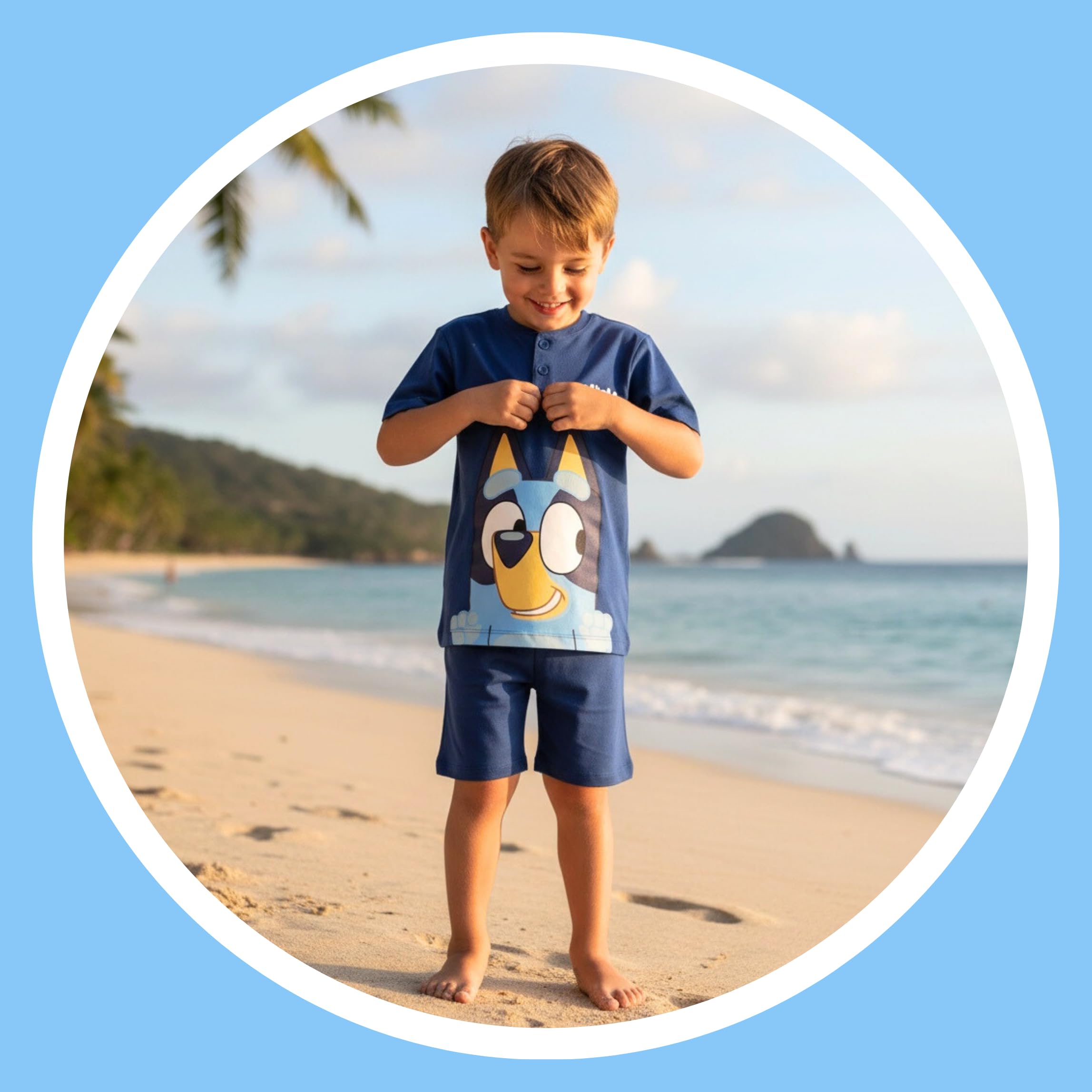 Bluey Camiseta y Pantalón Corto para Niño, Pijama Conjunto 2 Piezas para Niños, Incluye Caja de Regalo, Tallas 3 a 6 Años
