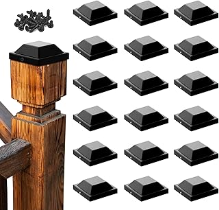 ROUDJER Fence Post Caps 4x4 (3 5/8"), 18 Pack Waterproof PP Plastic Black Fence Post Caps with 32pcs Screws for Protect Wooden Fence, Prevent Pillars from Cracking