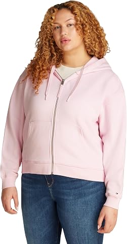Tommy Hilfiger Donna Felpa con Cappuccio e Cerniera Script Zip in Cotone