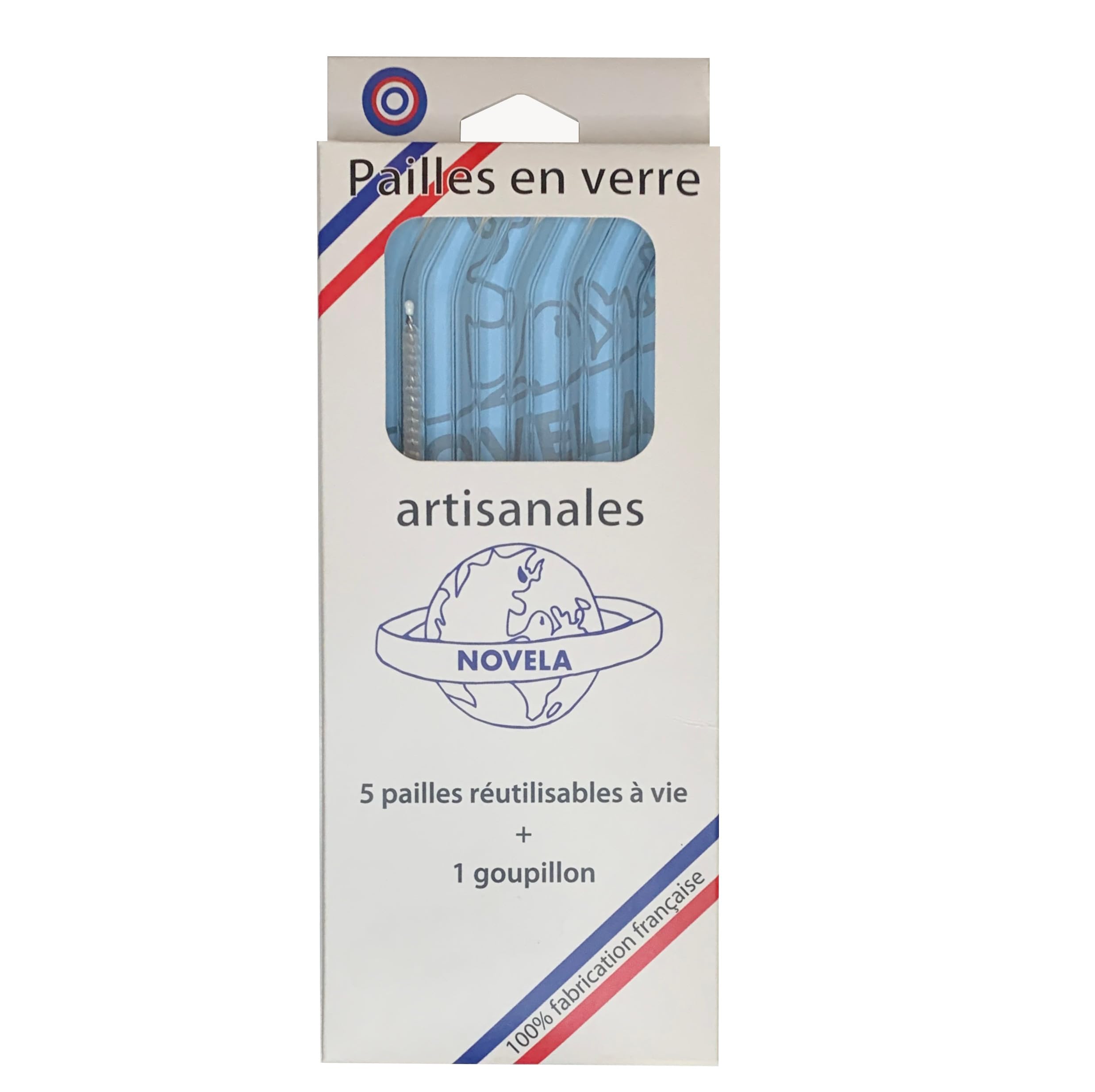 Paille maître verrier français | Lot de 5 + 1 goupillon | verre borosilicate | (Classique courbée)