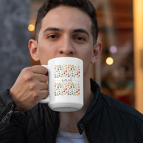 Vista 90 de Taza de cerámica blanca con monograma de letra inicial personalizada, alfabeto floral, nombre personalizado y inicial A-Z, taza de café de 11 onzas