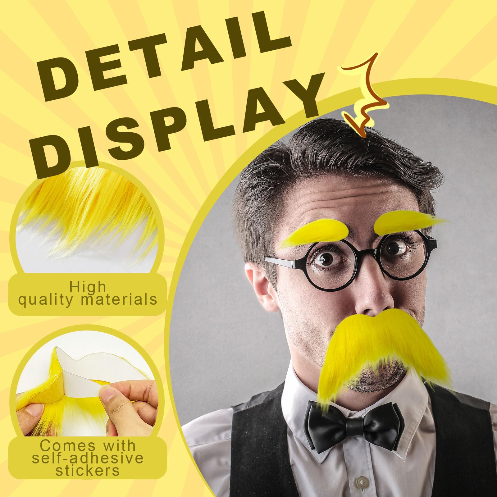 Set De 3 Bigotes Y Cejas Falsos Amarillos – Adhesivos, De Felpa, Para Disfraces Y Fiestas De Carnaval