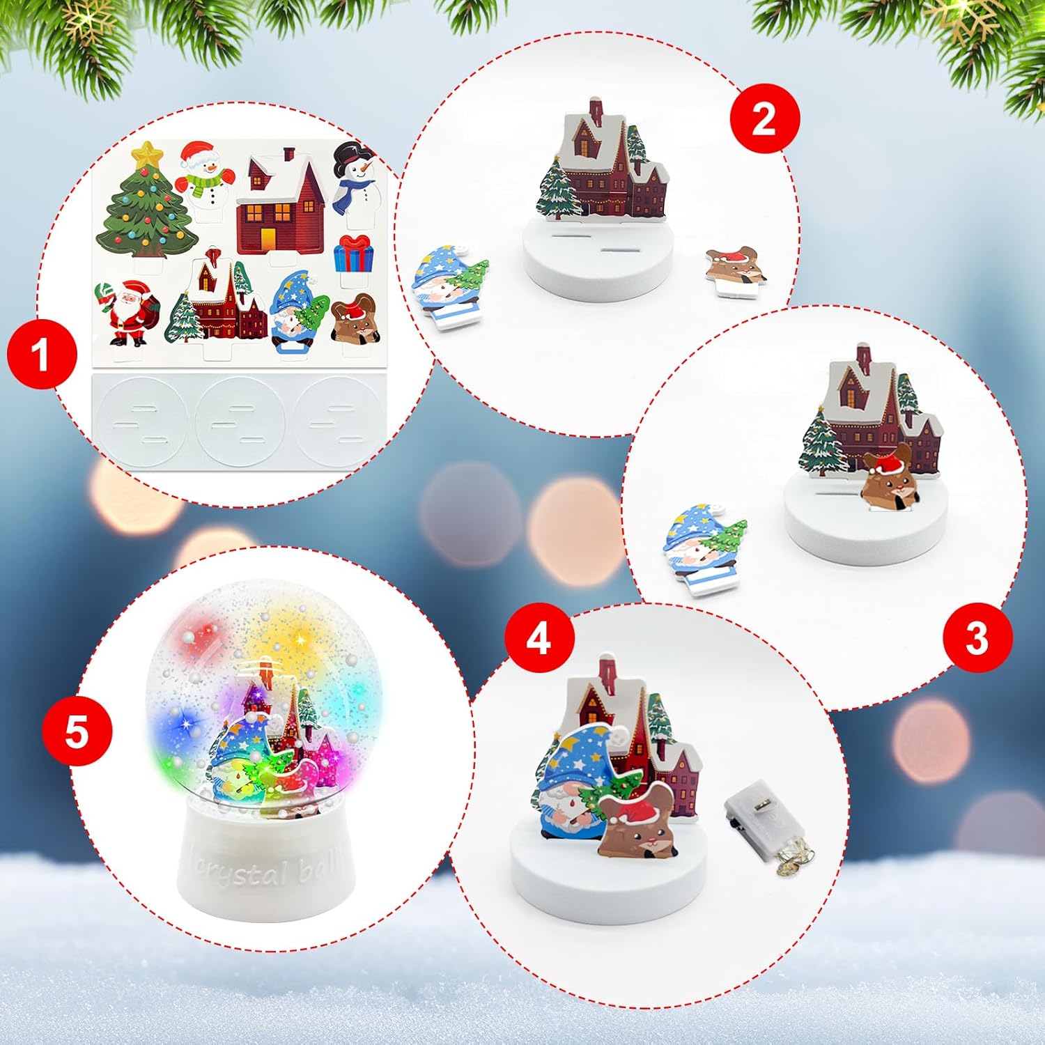 6 Set Christmas Glitter Snow Globe DIY Craft Kits, Clear Plastic Snow Globe Jar Winter Holiday Arts and Crafts Kit for Christmas Winter Xmas Family Friends Thanksgiving Gifts Tabletop Display