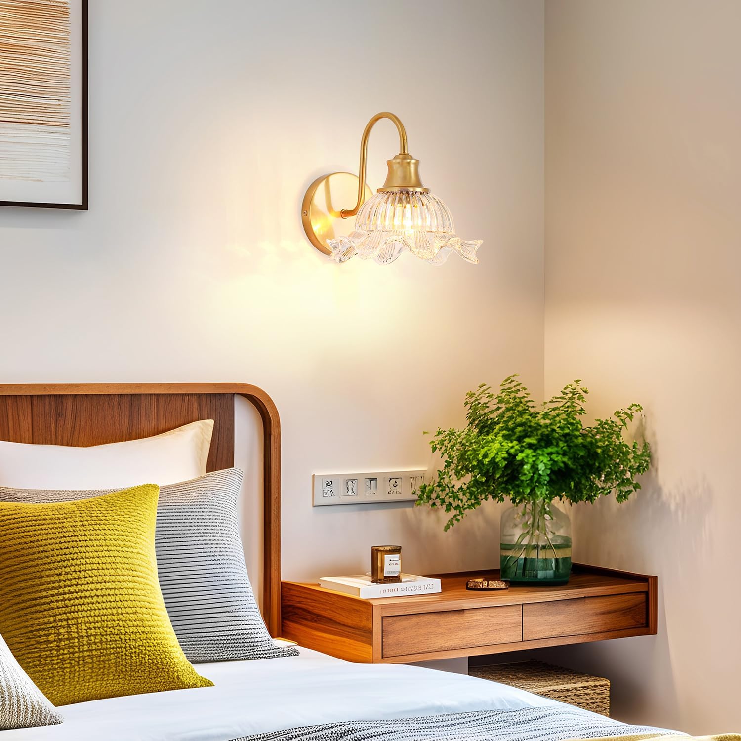 Vintage Gold Bathroom Wall Sconce - E26 Bulb Compatible, Sconce Wall Decor with Glass Shades - Bathroom Vanity Mirror Lighting for Bedroom/Hallway, Modern Hardwaired Wall Light Fixtures, Easy Mounted