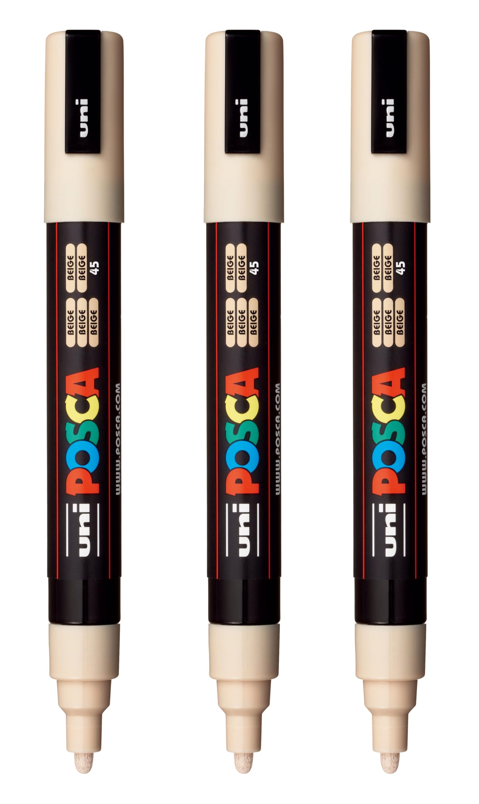 posca PC-5M Water-Based Paint Markers, Reversible Medium Tip (1.8-2.5mm), Beige, 3 Count