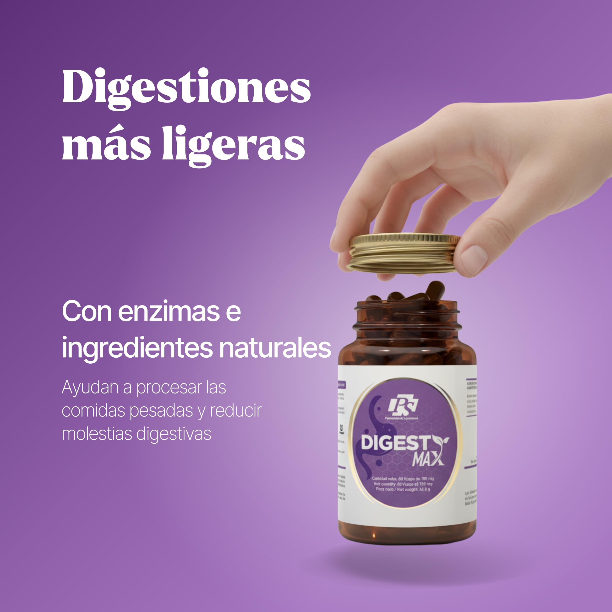 PS Digest Max PACK 3x2 - Complejo de Enzimas Digestivas, Apoya la Digestión Completa+Hígado con Lactasa, Betaína, Colina e Inositol, Alivia la Hinchazón y Digestiones Pesadas | 180 Cápsulas Vegetales