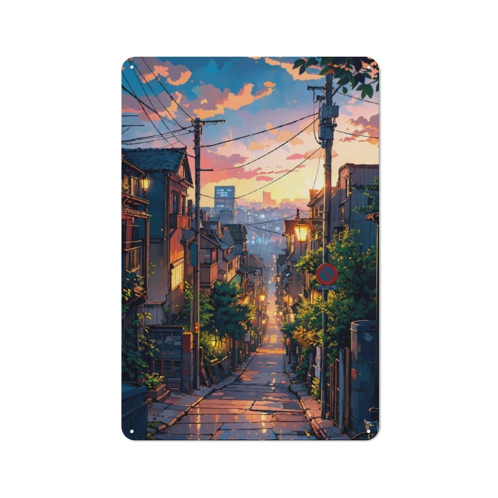 Junmoney Sunset City Rustic Metal Sign 30X20cm For Living Room Or Hallway, For Winter Room Styling In Living Room And Hallway