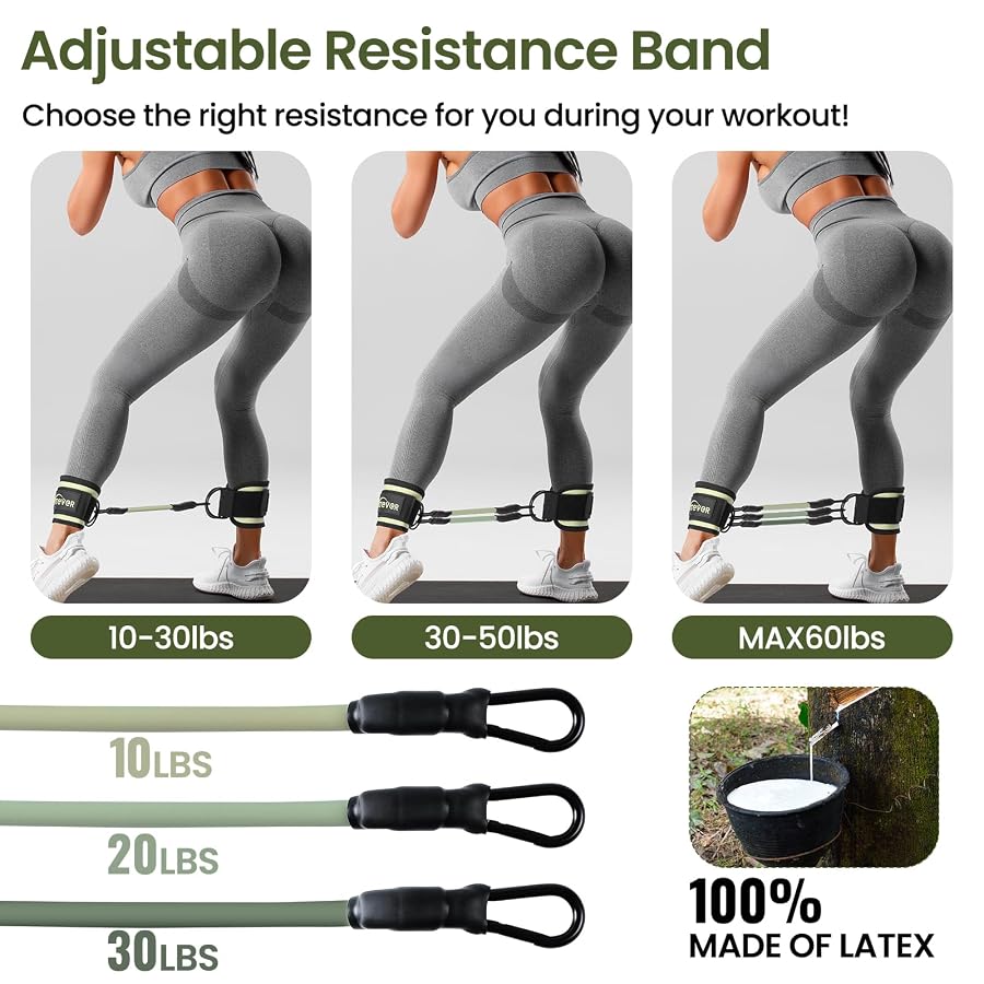 VITEVER Ankle Resistance Bands with Cuffs for Women, Leg Glute and Booty Workout Equipment for Home Gym, Pilates Equipment, Ankle Weights with Green Resistance Bands for Kickbacks Hip Fitness Training, image 5
