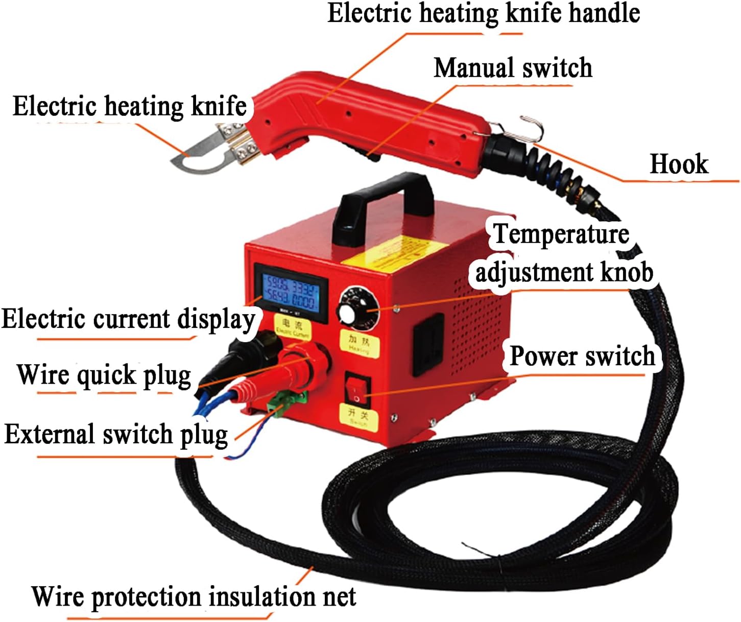 Electric Hot Knife Foam Sponge Rope Pipe Cutter, Separate Rope and Cable Cloth Cutting Machine, Temperature 550℃ (1022℉), with 2.4/2 in Straight Blade*2, for Ribbon