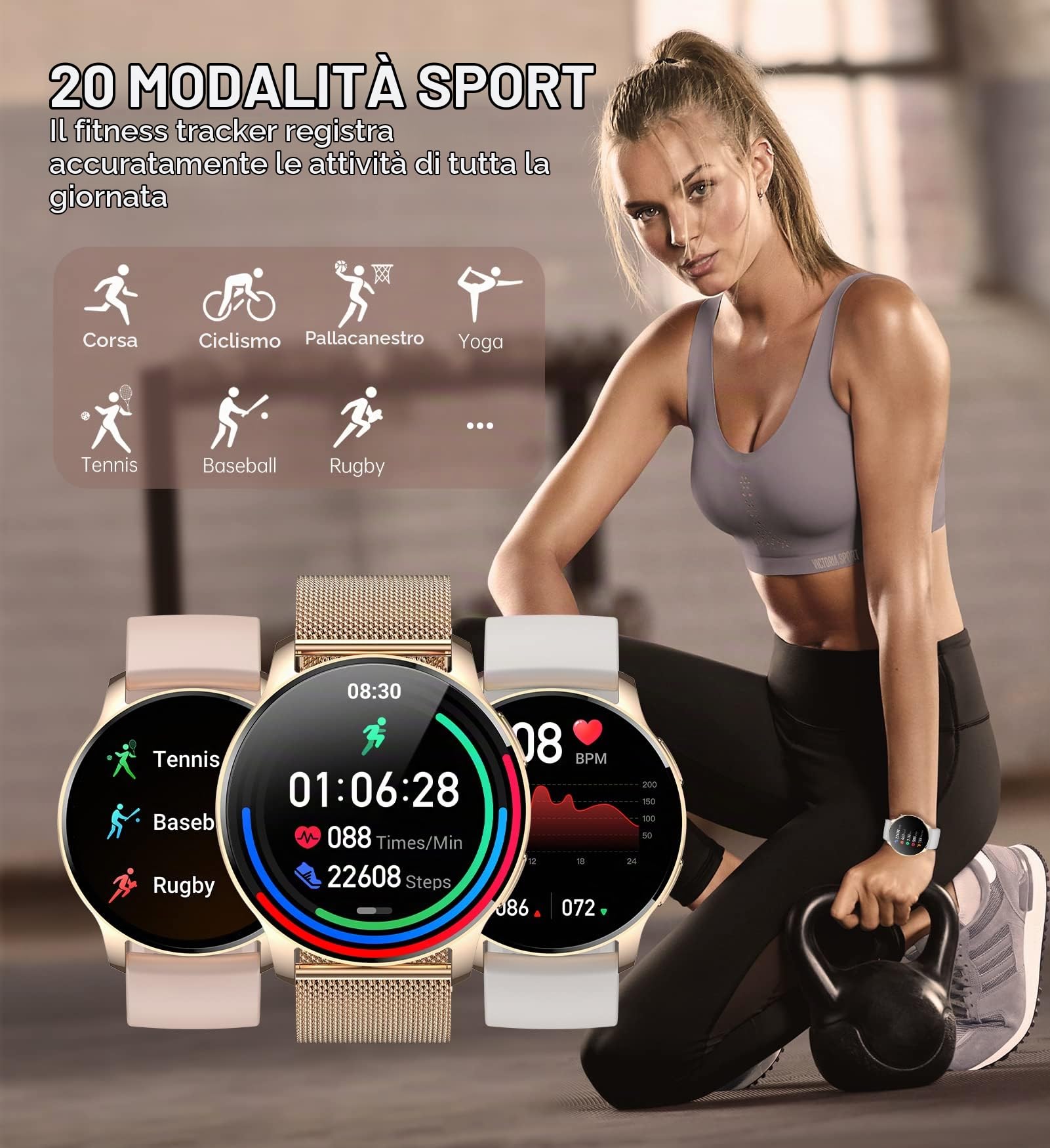 Iaret Smartwatch Donna Chiamate Bluetooth, Orologio Fitness 1.32" HD iOS Android Smart Watch con Assistente Vocale Notifiche Messaggi, 20 Modalità Sport Contapassi Cardiofrequenzimetro SpO2 Sonno