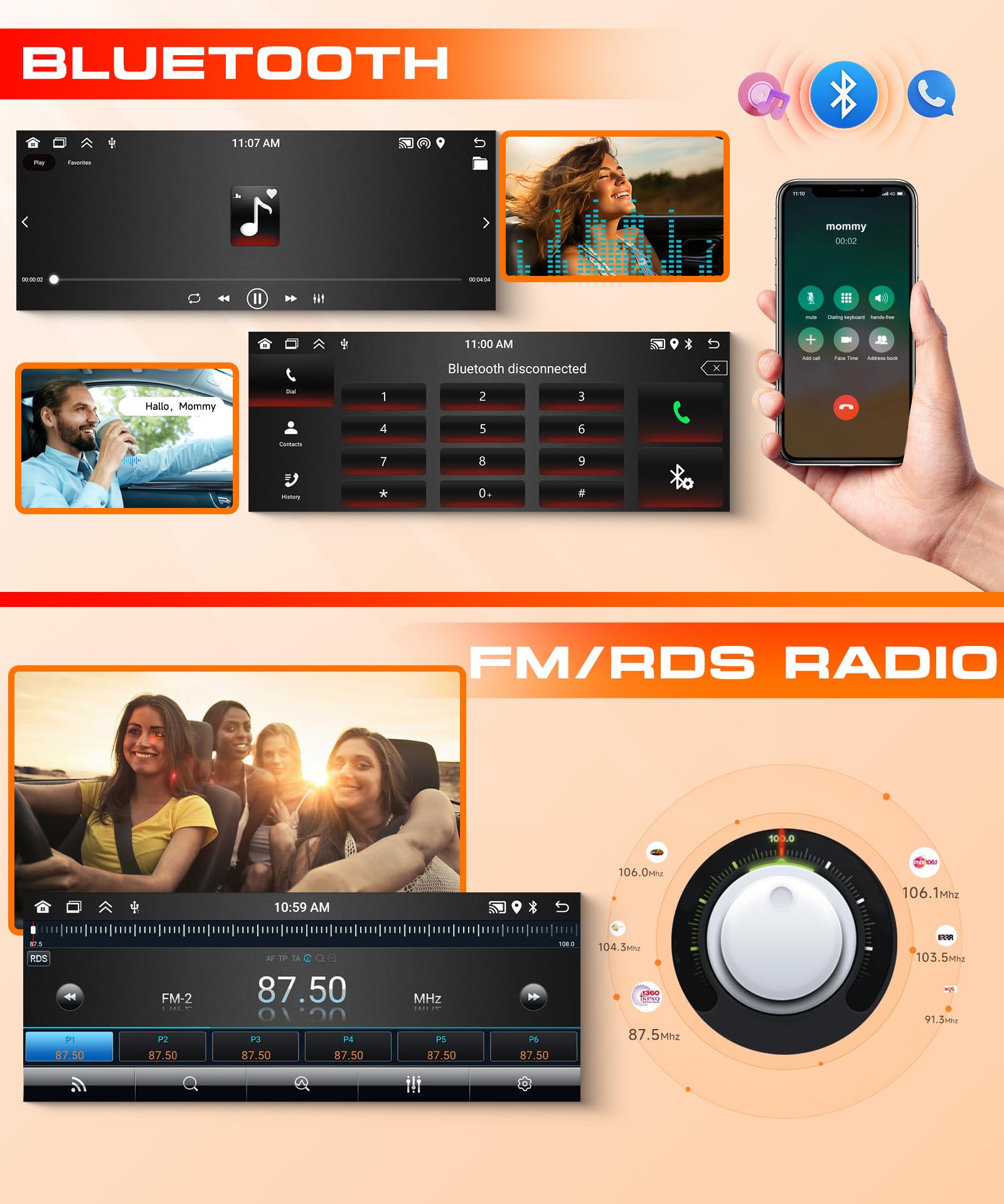 2G&64G 6.9" Autoradio per Jeep Grand Cherokee Wrangler Liberty Chrysler Grand Voyager 300M PT Cruiser RAM 1500 2500 con Carplay Android Auto,Bluetooth RDS/FM Radio,WiFi GPS/Telecamera posteriore AHD
