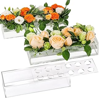 Arme Clear Acrylic Flower Vase Rectangular Floral Centerpiece, 3 PCS Total 35.4 Inches 36 Holes Long vases for centerpieces, Modern Flower vase for Home Weddings Decor&Dining Table Decor