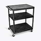Classroom Basics LP40E-B Electric AV Cart, 3 Shelf Rolling Media Cart with Power Strip, 40