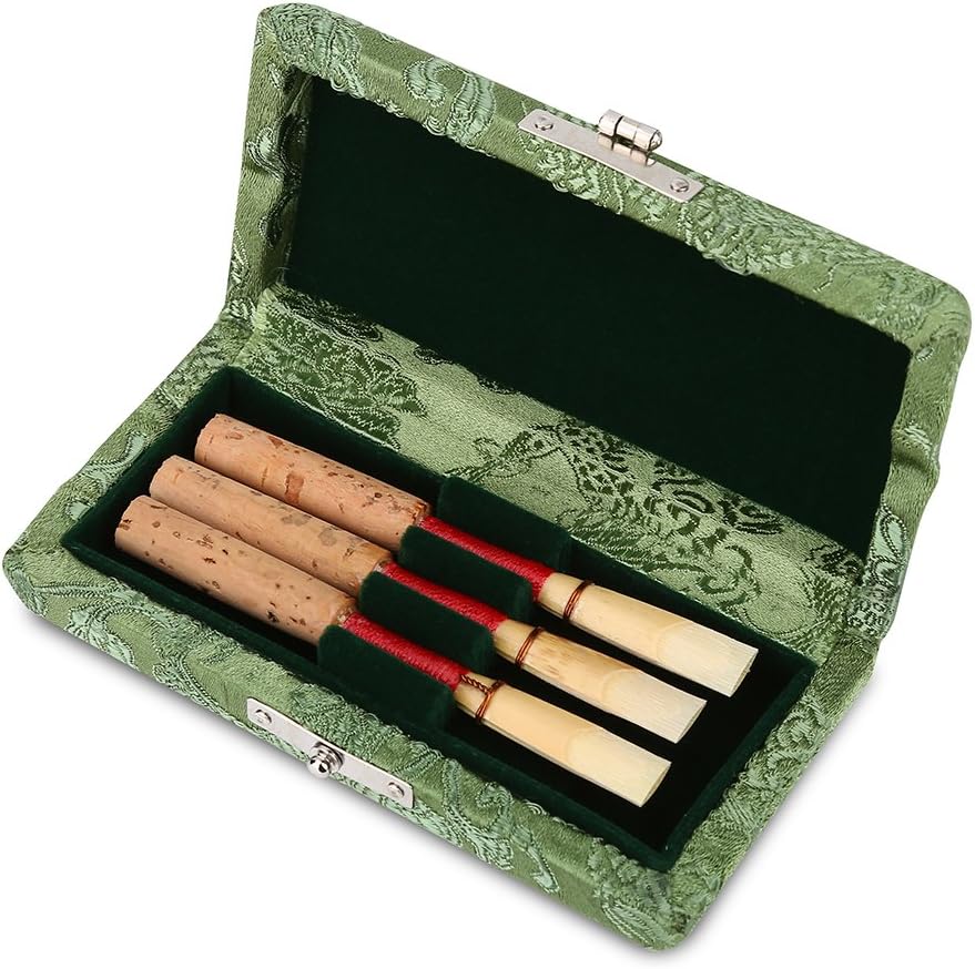 Wooden Reed Case with Silk Cover for 3 Oboe Reeds Storage Box