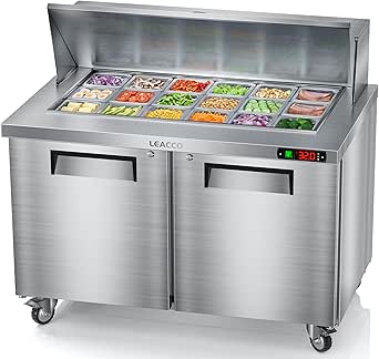 Leacco Refrigerated Sandwich Salad Prep Table, Commercial Workstation Refrigerators with 18 Pans, 48"