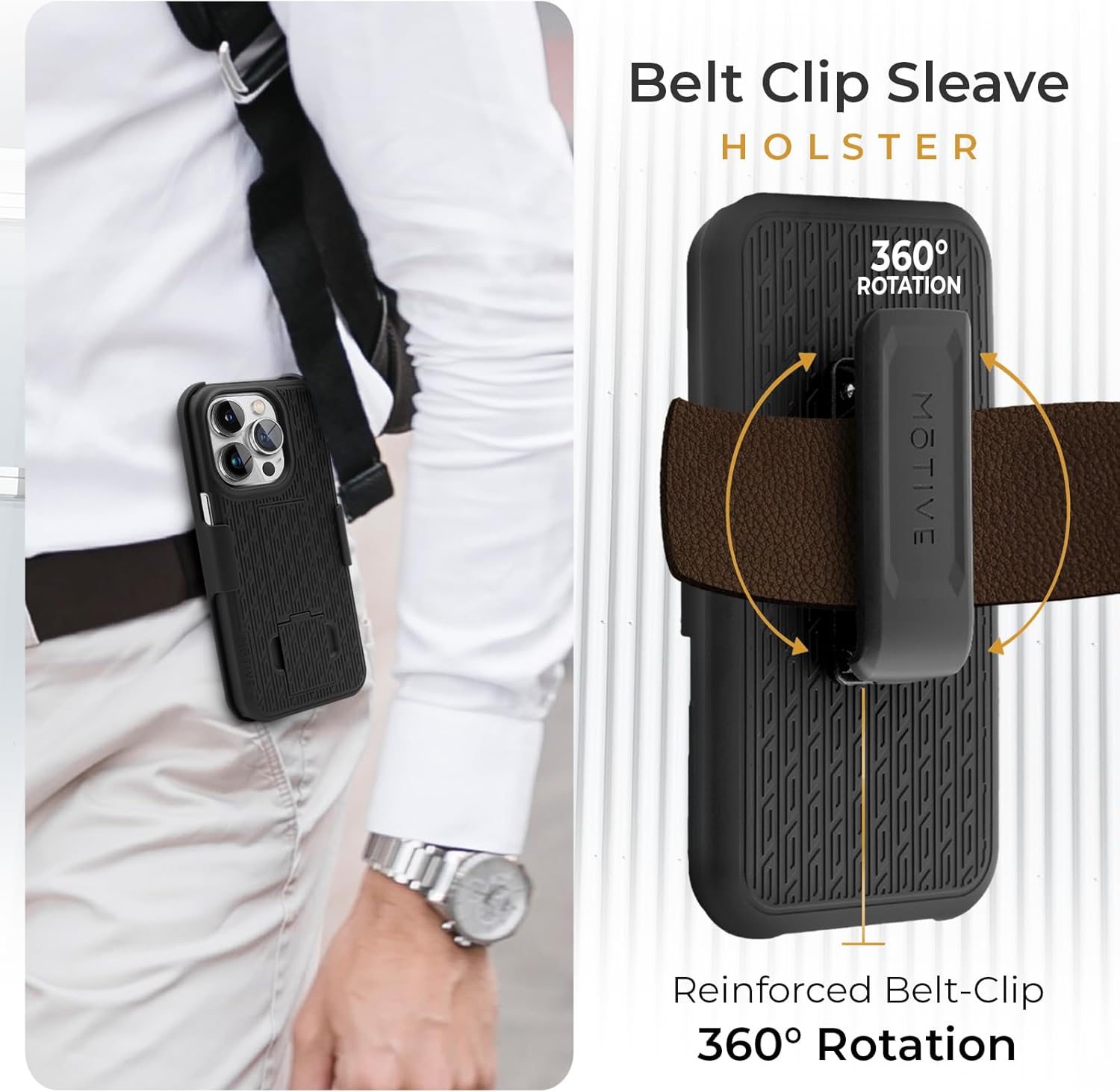 MOTIVE for iPhone 15 Pro Case with Belt Clip, Shell Holster Combo for Apple iPhone 15 Pro Holster, Slim Rugged Case, Drop Shockproof Protective Cover & Kickstand, 6.1 inch | Black - Image 4