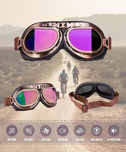 Miniatura 2 de CRG Sports Gafas de motocicleta estilo aviador vintage estilo piloto motocicleta crucero scooter gafas para hombre, mujer, adulto