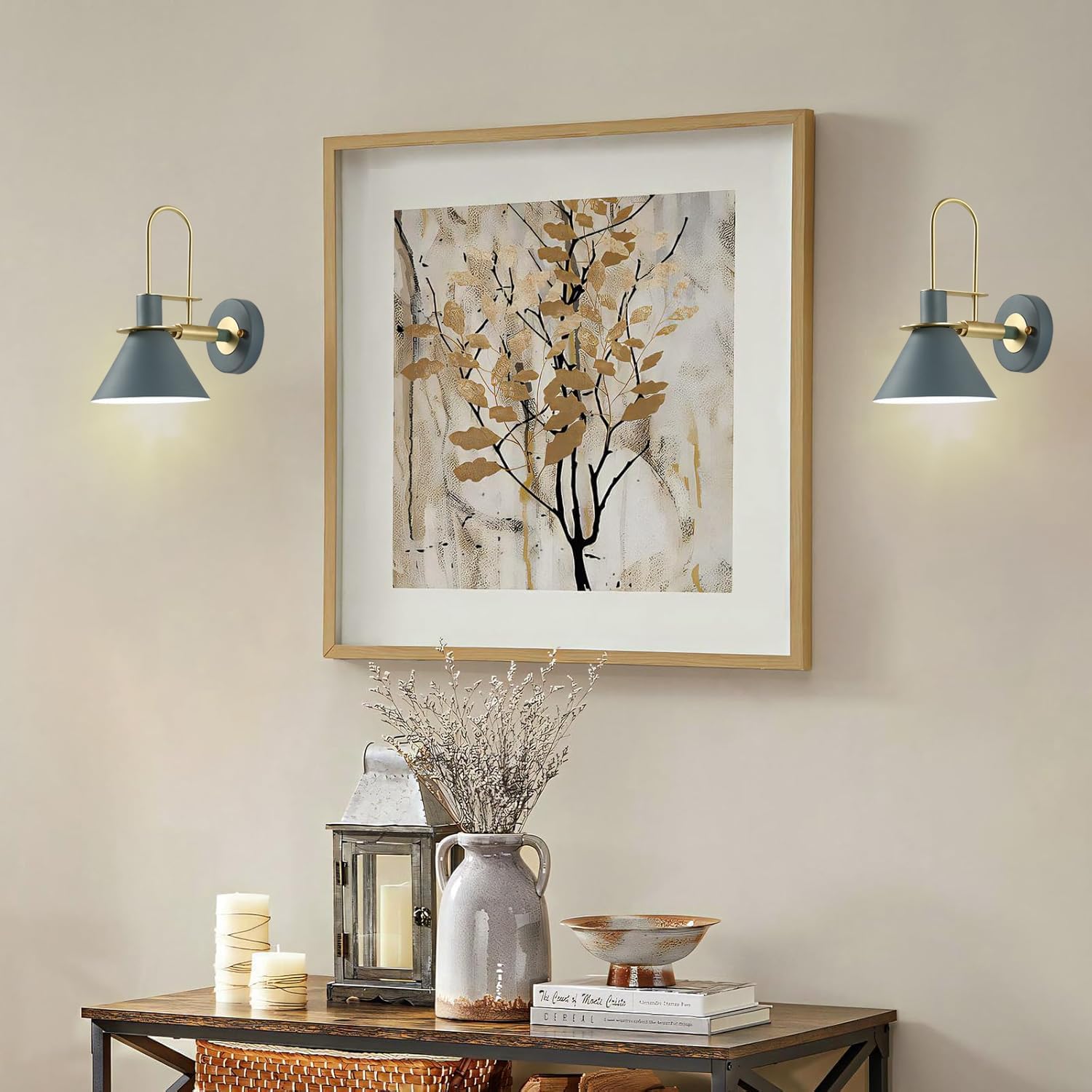 MIXL-Modern Wall Sconces,1-Light Wall Mounted Lamp, Grey Sconce Lights with Horn Shape, Bedside Wall Lamps, Indoor Sconce for Bathroom, Bedroom, Hallway (Grey Finish)