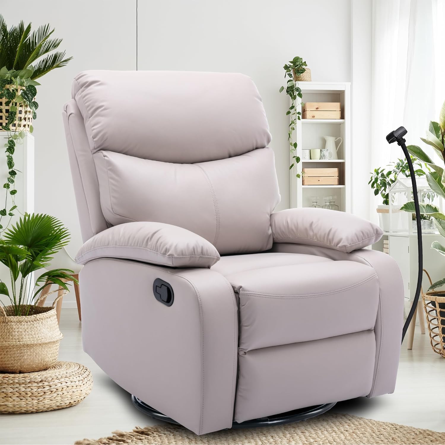Rocker Swivel Recliner Chair, Swivel Recliner with Microfiber Fabric, Rocking Recliner Chair for Small Space, Beige Rocker Recliner Nursery- Beige