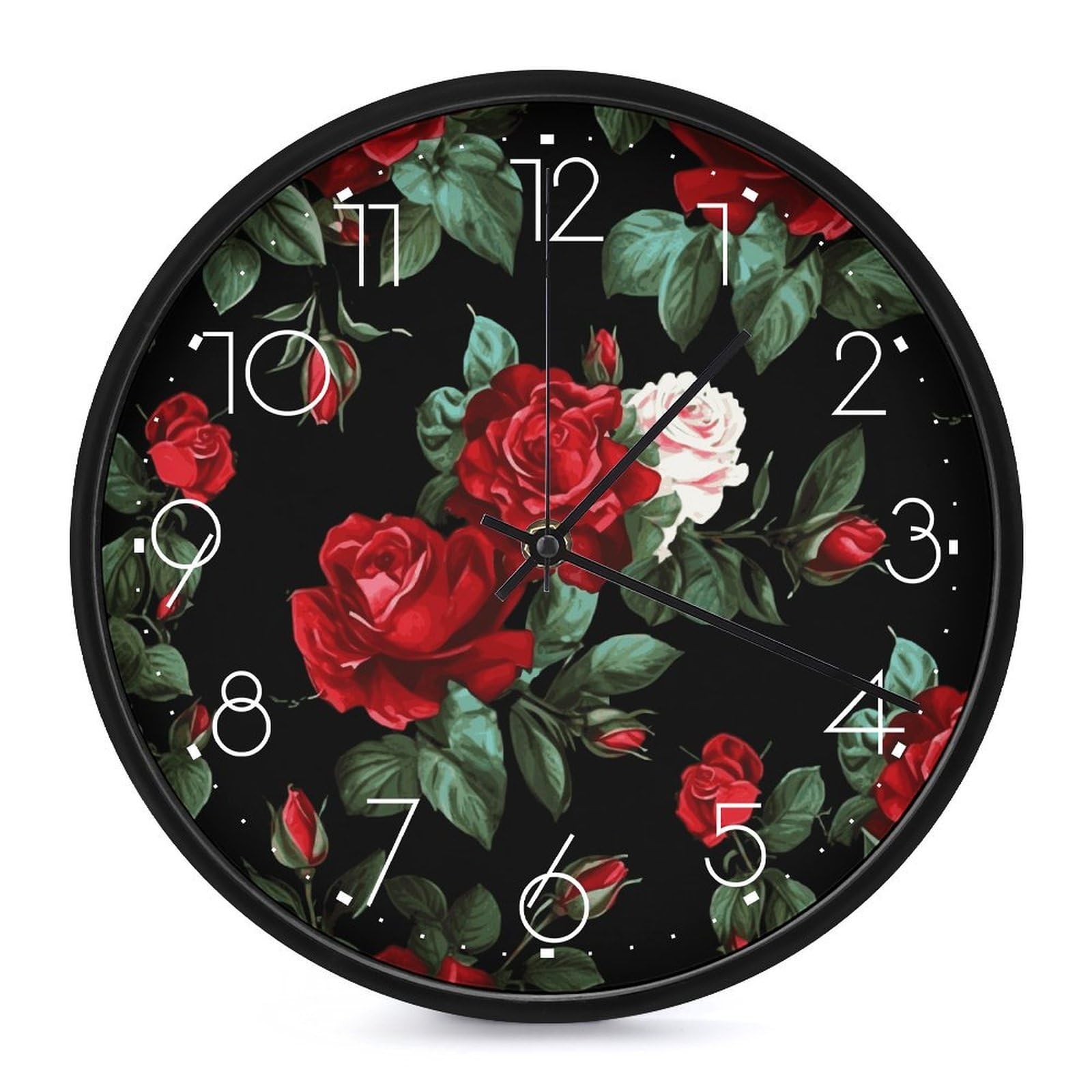 Horloge murale rose sans tic-tac avec affichage analogique clair de 25,4 cm