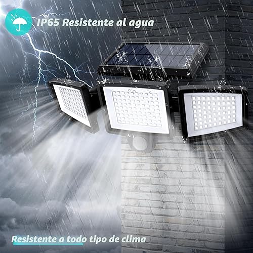 Miniatura 5 de Tuffenough - Luces solares para exteriores, 2500 lm, 210 luces LED de seguridad con control remoto, 3 cabezales de luces con sensor de movimiento