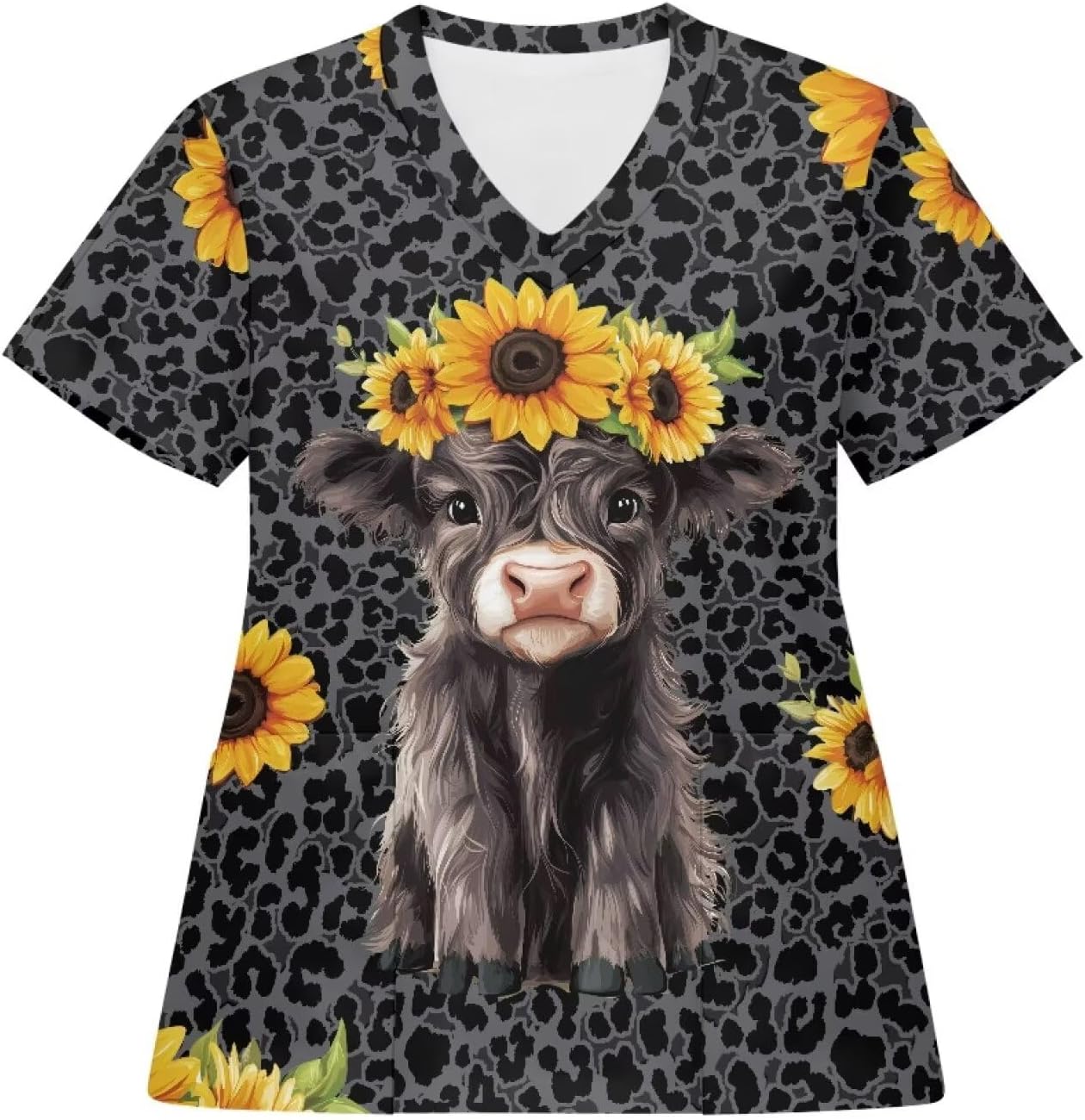 Women's Scrub Tops V Neck Floral Printed Medical Shirts with Pockets, Nursing Home Healthcare Uniforms Scrubs