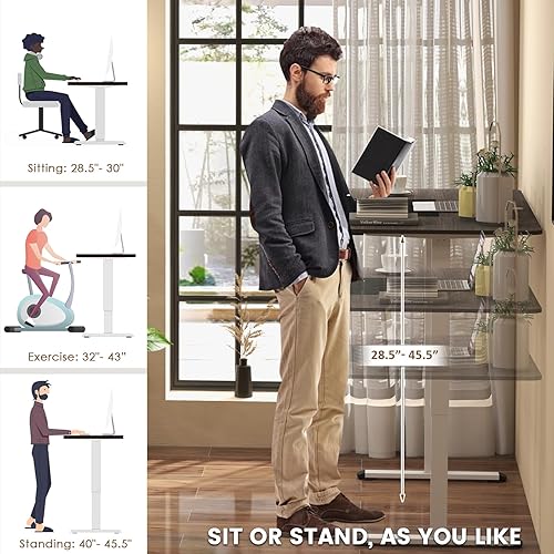 Miniatura 4 de GOFLAME Escritorio eléctrico de pie ajustable en altura, escritorio eléctrico de pie de 55 x 28 pulgadas con gancho para auriculares, estación de