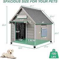 Vista 6 de PetsCosset Casa para perros al aire libre de 30.5 pulgadas de largo con techo de asfalto impermeable para perros pequeños a medianos, perrera grande