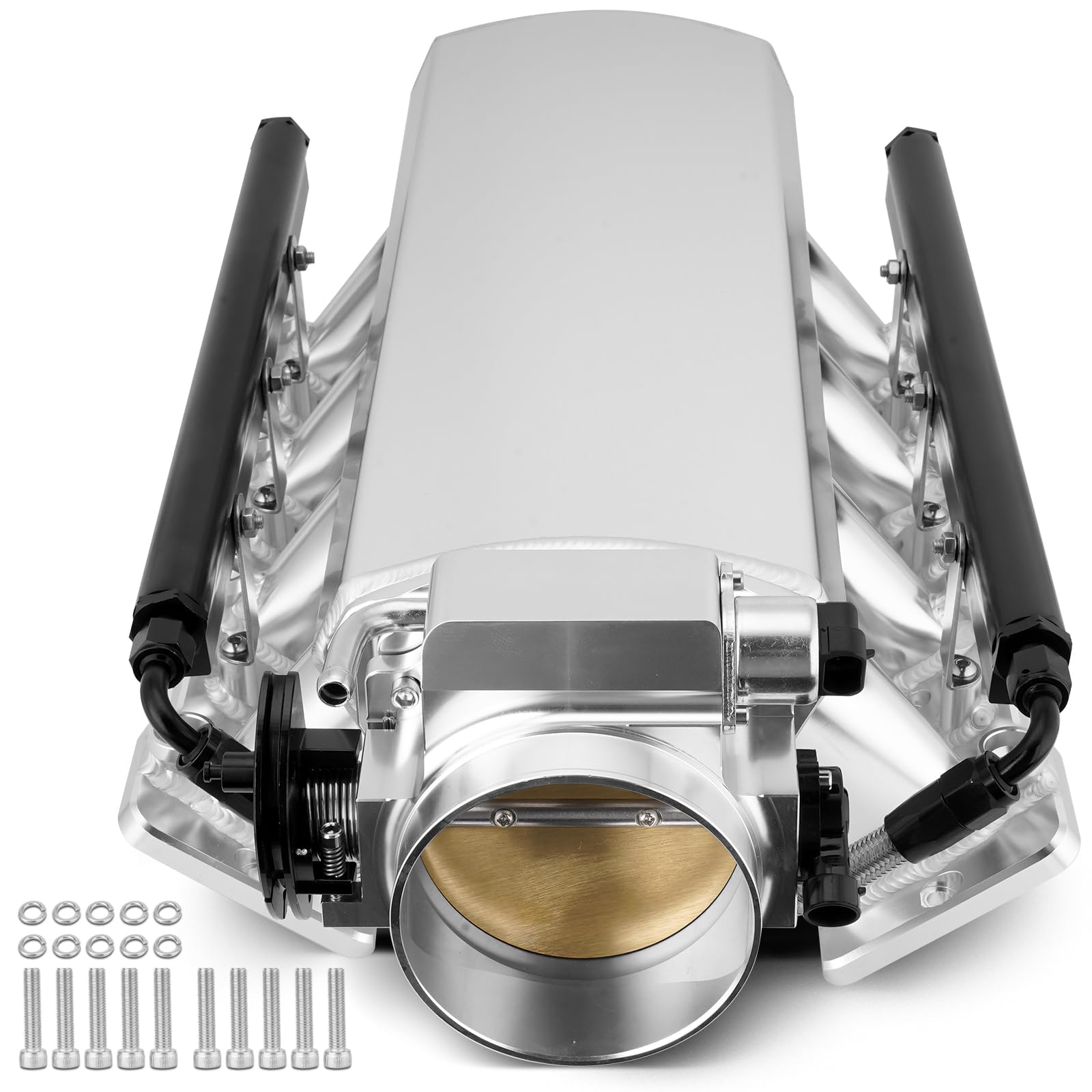 TEMSONE 92MM Intake Manifold Sheet Metal Fabricated EFI with Fuel Rails and Throttle Body