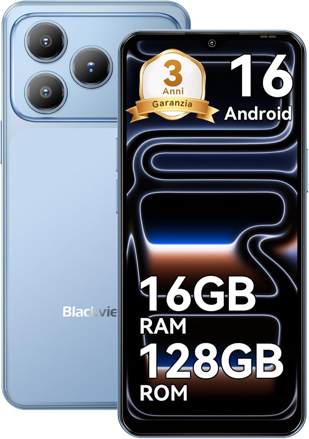 Blackview WAVE 7C Smartphone Offerta Android 16,32MP+13MP,6.56",16GB+128GB/2TB TF Espandere Memoria,Telefono Cellulare Offerta 5000mAh/3.5mm/IP54/WiFi 5G/Face ID/3 Slot Per Carte,3 Anni Garanzia