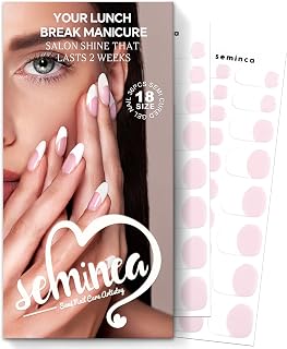 Semi Cured Gel Nail Strips(Pink & White French) Salon-Quality, Long Lasting, Easy to Apply & Remove Includes 18 Size 36pcs Gel Nail Wraps, 2 Prep Pads, 1 File & Wooden Stick