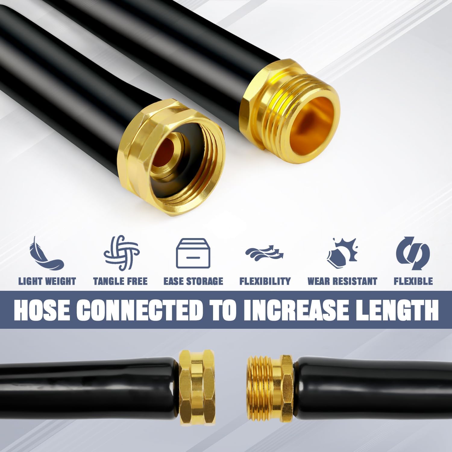 Non-Expanding Garden Hose, Ultra-Light Durable Water Hose with Solid Brass Fittings, Flexible Hose for Lawn, Car Wash, No-Kink and Easy to Storage (100FT)