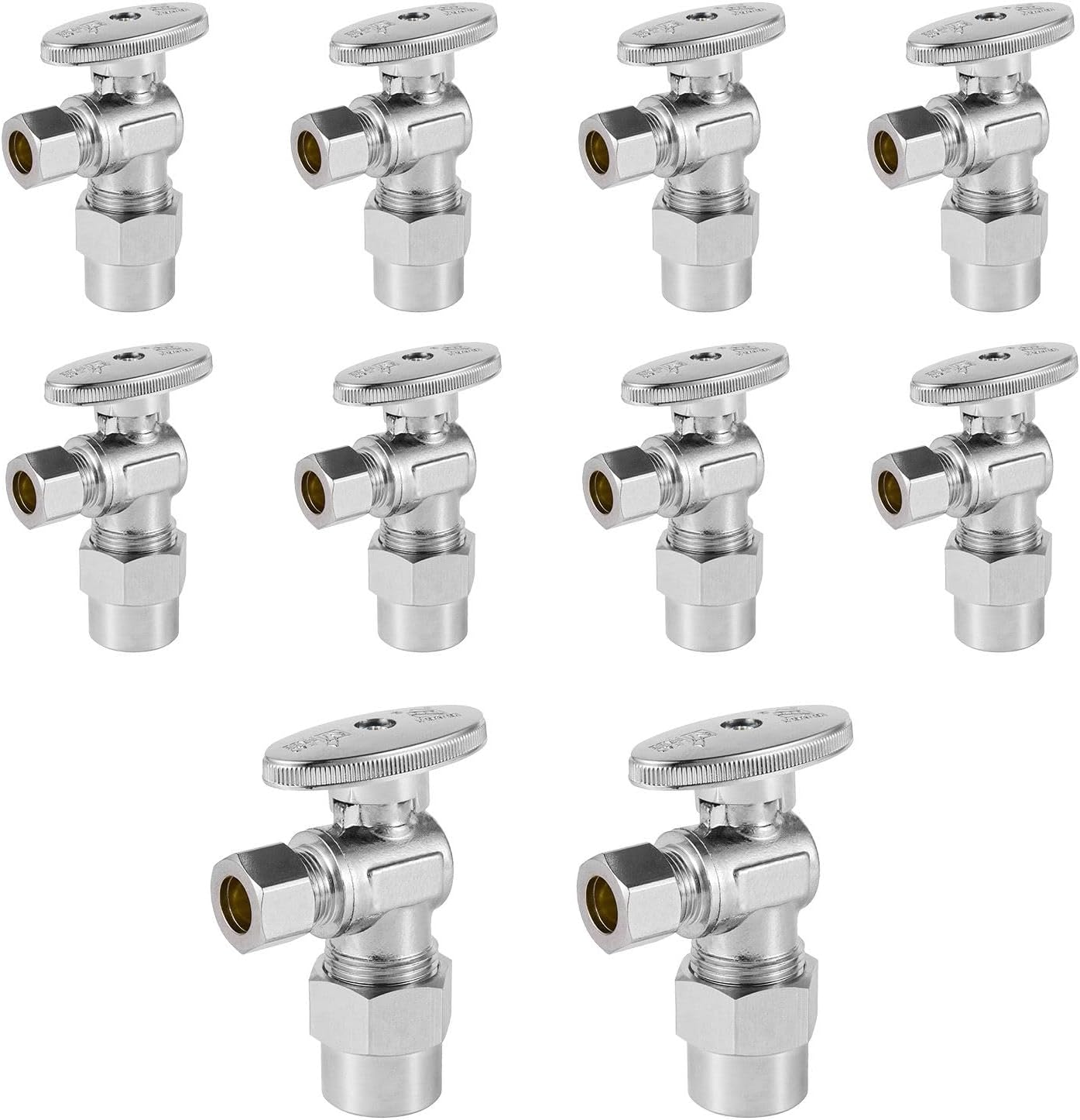 10 Pack Angle Stop Valves, Niikappu 1/4 Turn Angle Valve, 1/2" CPVC x 3/8" OD Compression Angle Sink Shut Off Valve, Chrome Plated Lead-Free Brass for Bidet, Water Filter and Washing Machine