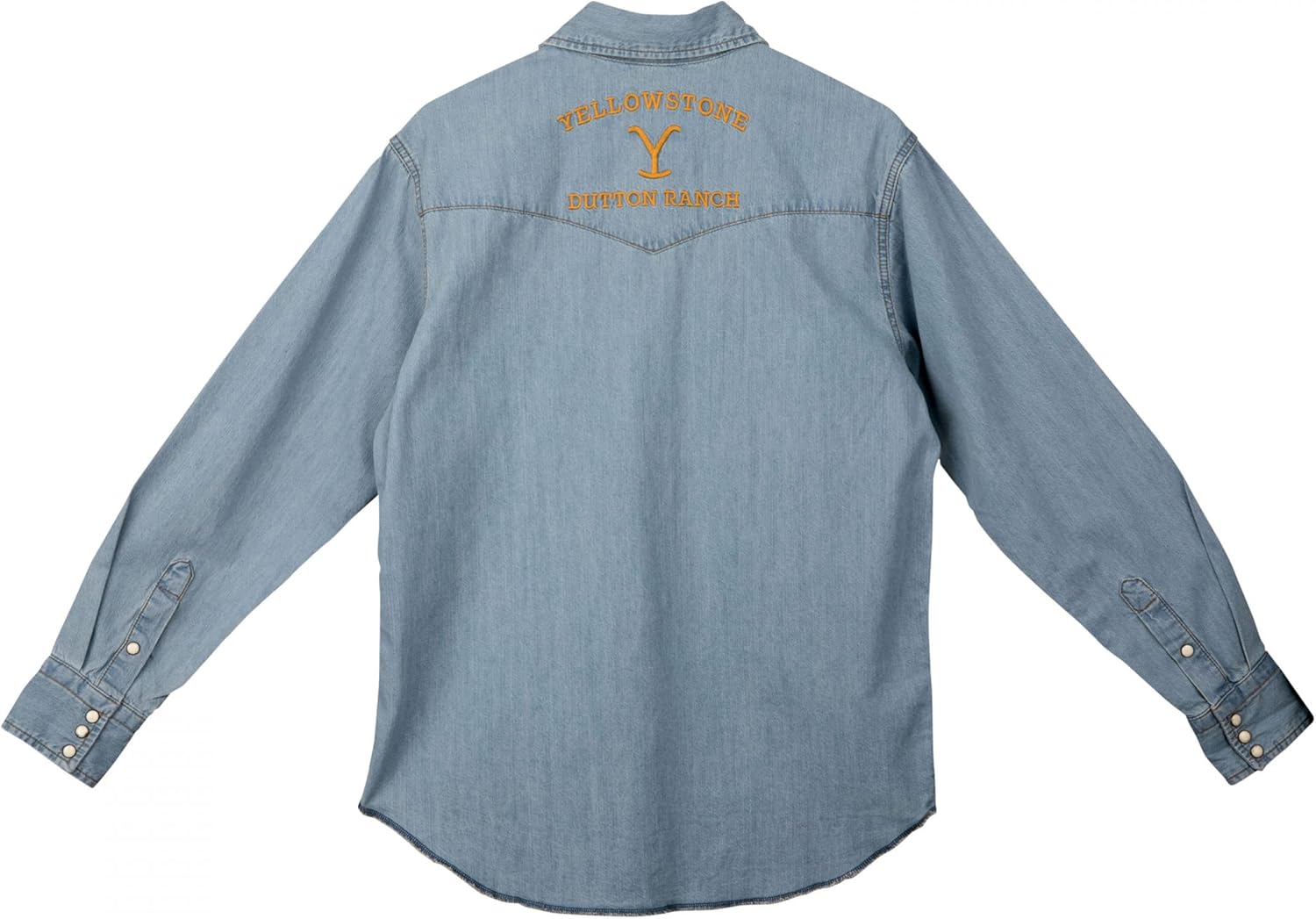 Yellowstone Dutton Ranch Logo Light Wash Denim Shirt