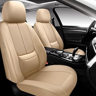 Full Coverage Leather Car Seat Covers,Waterproof Seat Covers for Cars,SUVs Pick-up Truck, Car Seat Cushion,Car Seat Protector,Front Seat Cover,Beige Seat Cover with 2 Seats