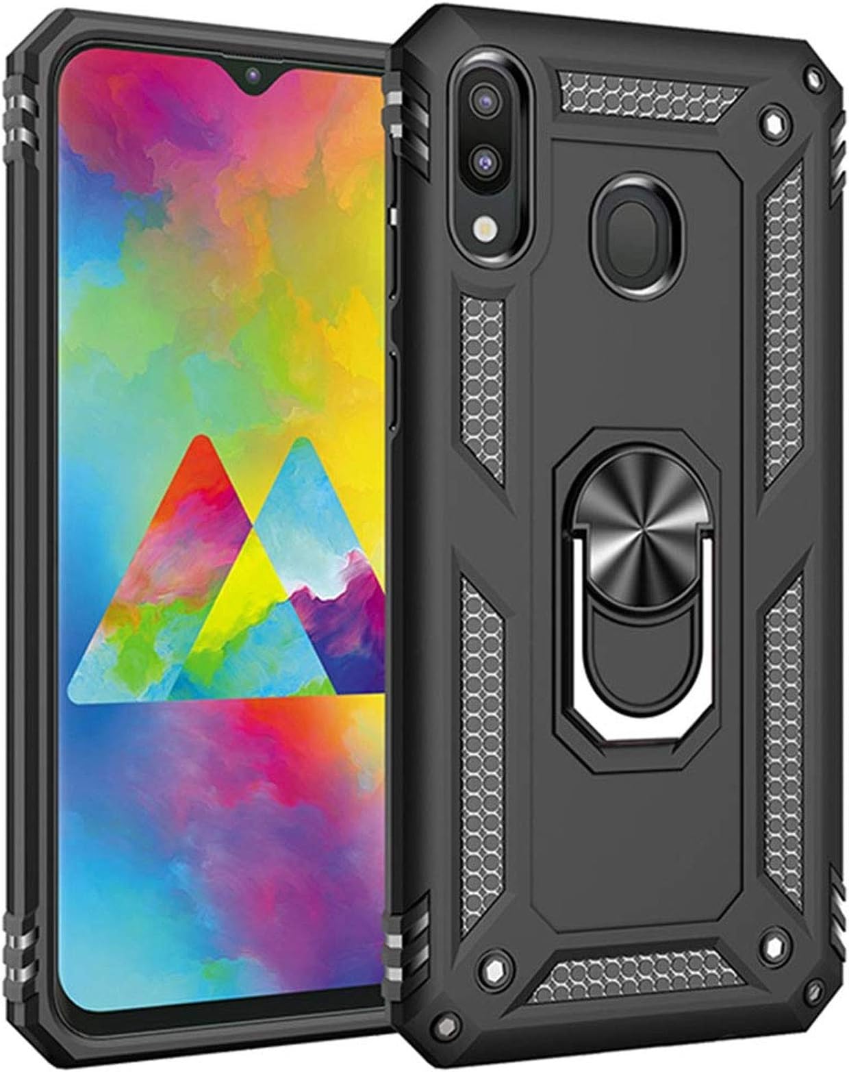 TecKraft Full Body Case Metal Ring Armor Kickstand Back Cover for Samsung Galaxy M20 (Black)