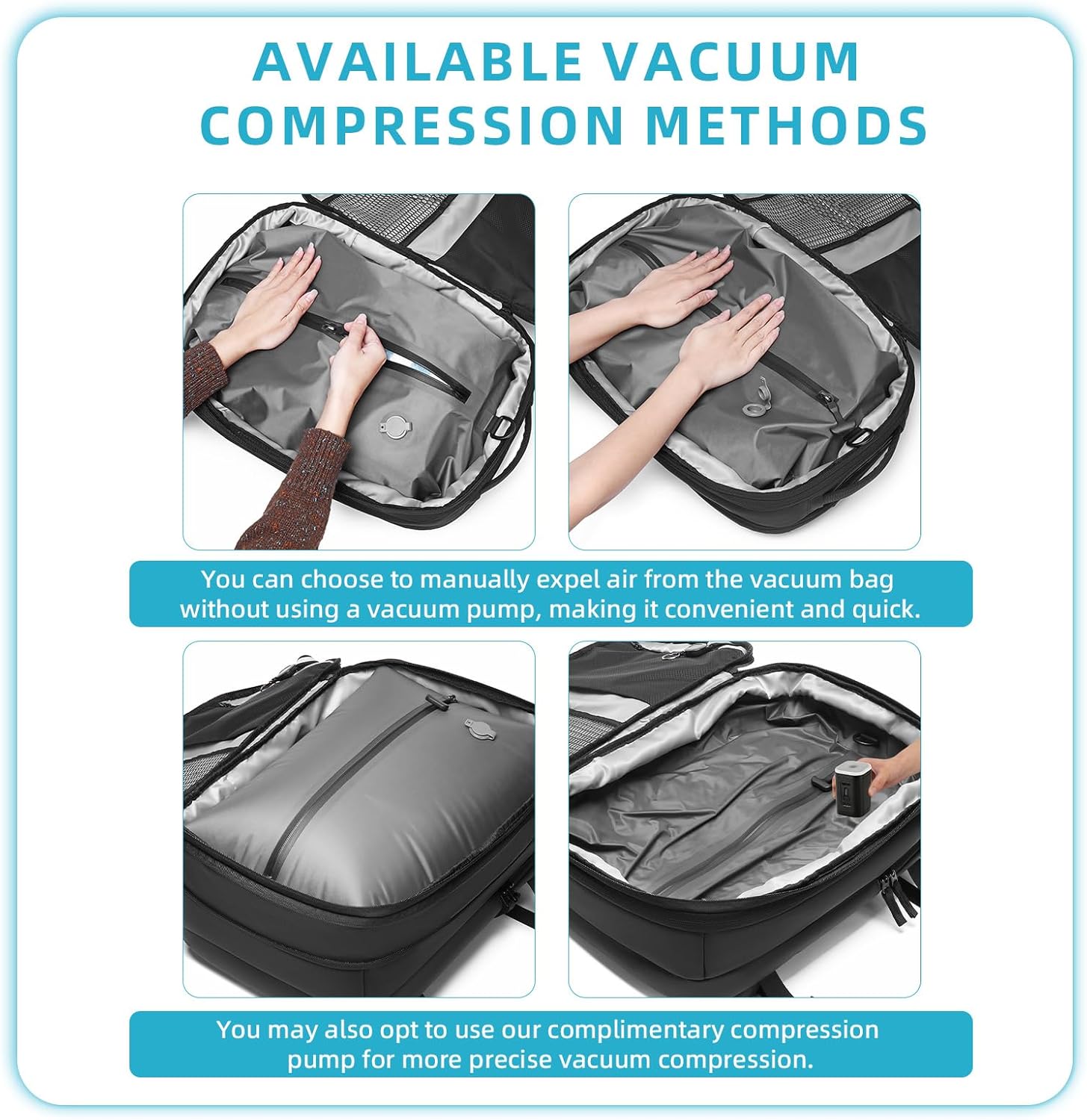 Vacuum Seal Travel Backpack with Pump 64L Expandable Vacuum Travel Bags Large Capacity, Splash-Resistant