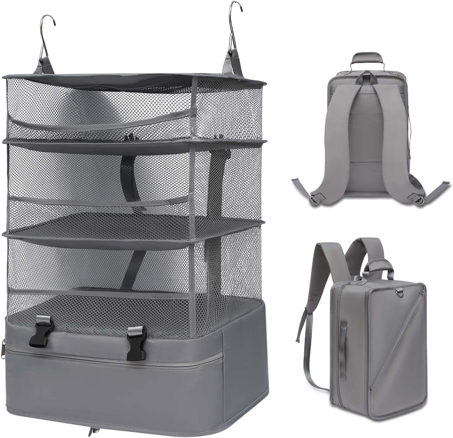 Hanging Packing Cubes for Travel - 300D Oxford Fabric Suitcase Organizer Hanging | Foldable Storage for Clothes, Shoes & Toiletries | Multi-Scene Gray Hanging Packing Cube (gray, l)