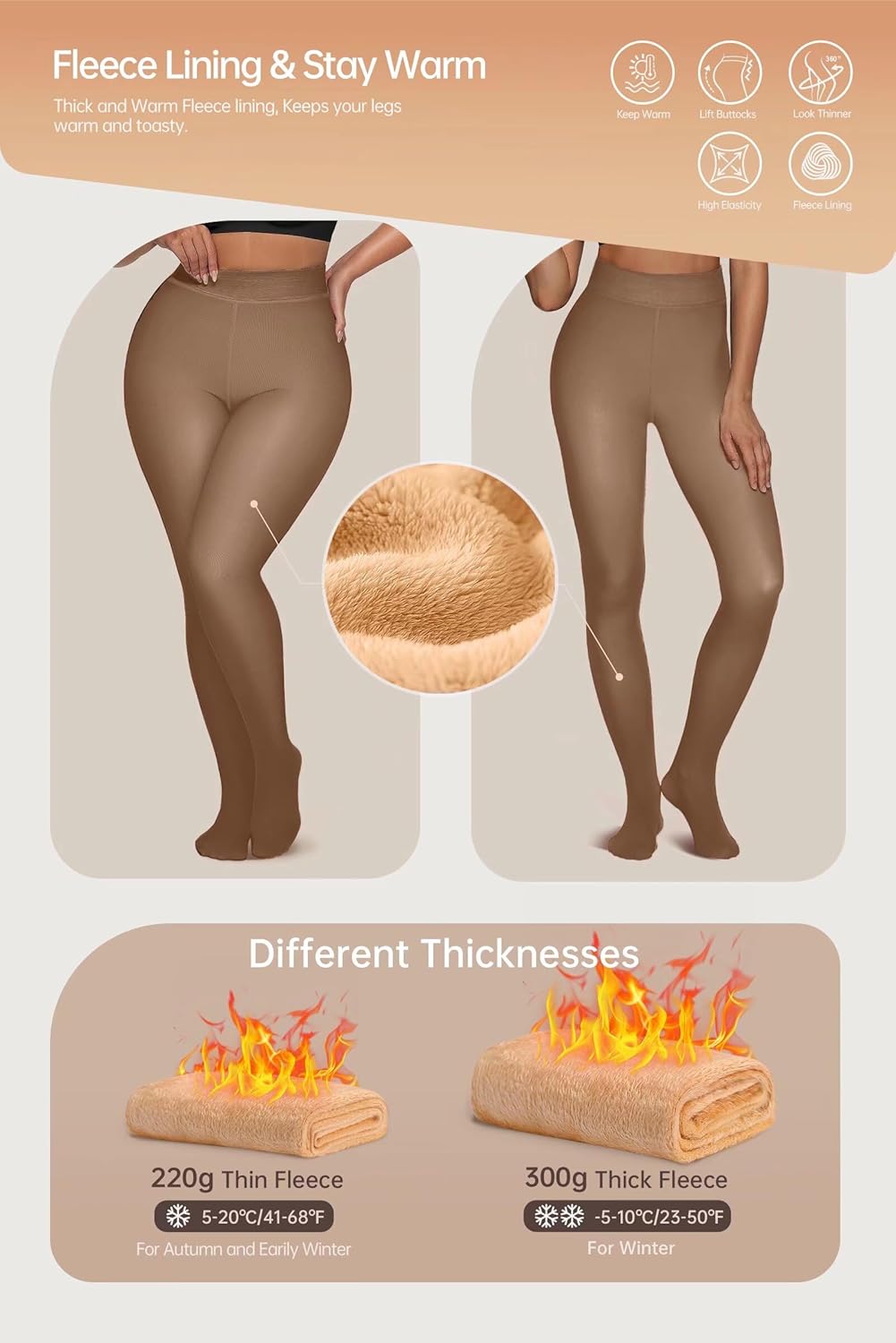 Vertvie 2 Pairs Fleece Lined Tights Women Crotch One Seam Line Warm Sheer Pantyhose Fake Translucent Thermal Thick Leggings - Image 2