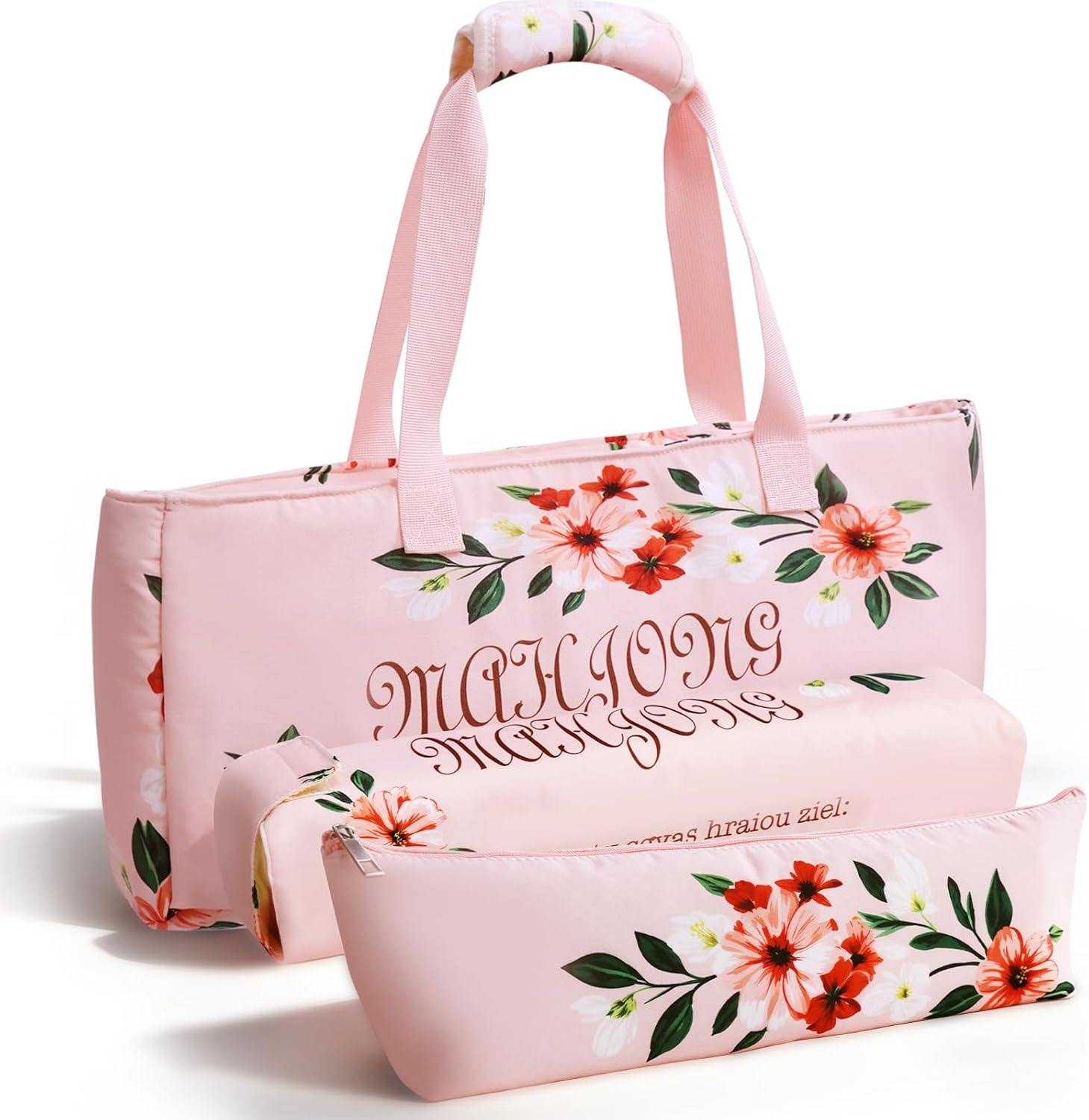 Empty Mahjong Bags for Tiles and Racks, Sturdy Pink Storage Case, Perfect American Mahjong Tile Bags with Zipper for Game Nights, Party, Community, Camping or Travel (3*Empty Bags Only)