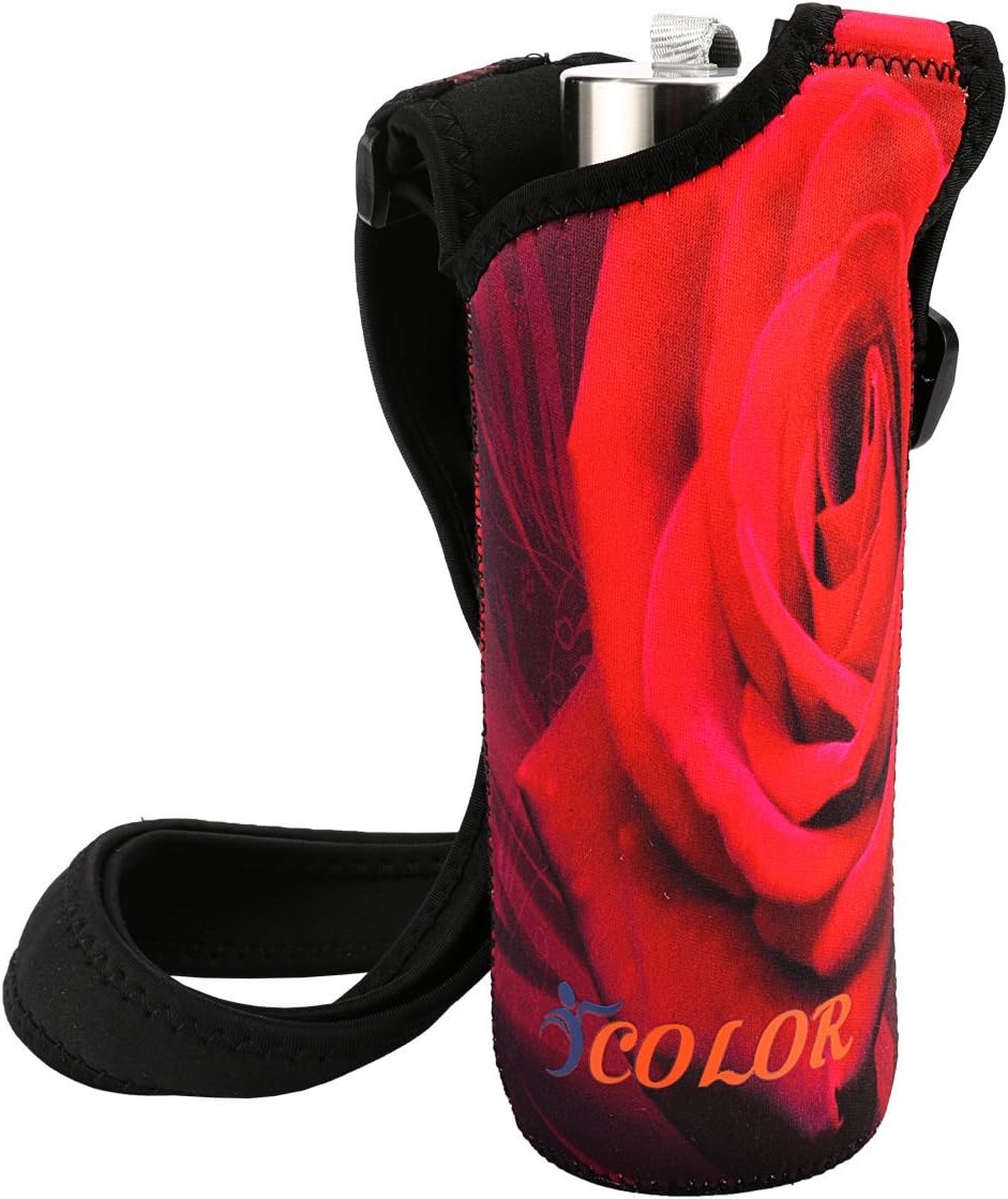 icolor Water Bottle Carrier Holder w/Adjustable Shoulder Strap Sling Insulated Neoprene Sports Bottle Sleeve Bag Hiking Pack,for Stainless Steel & Plastic Bottle Diameter Less Than 3"