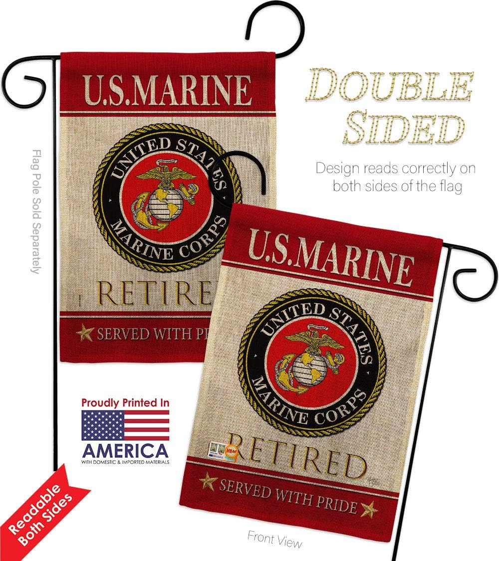 Marine Corps US Retired Burlap Garden Flag Set Mailbox Hanger Armed Forces USMC Semper Fi United State American Military Veteran Retire Official Small Gift Yard House Banner Double-Sided 13 X 18.5