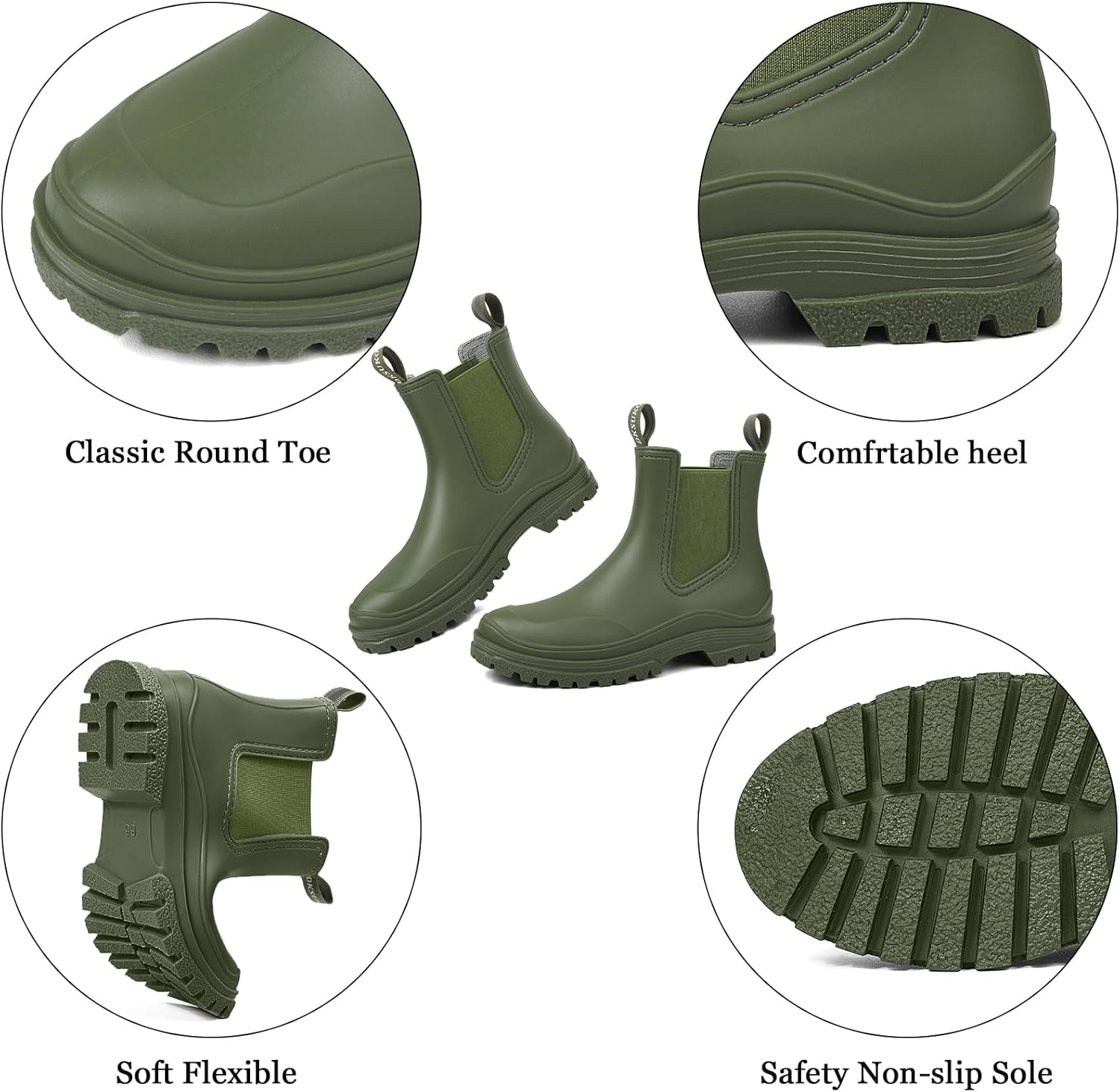 DKSUKO Rain Boots Women Waterproof Chelsea Boots Ankle Garden Shoes for Ladies Rubber Short Rainboots with Removable Comfort Insole for Outdoor Work Deck Mud Boots - Image 5