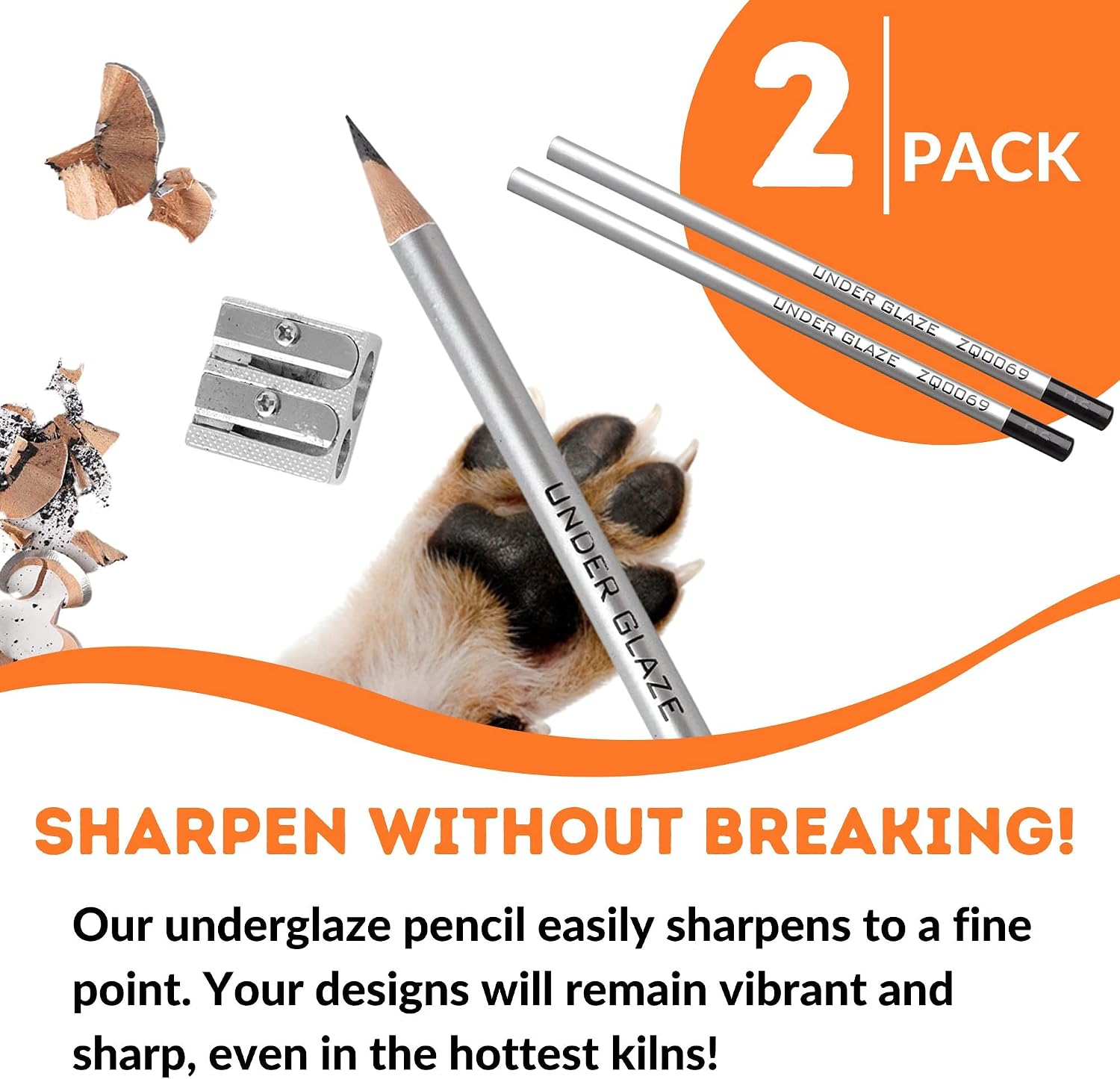 Chester's Clay - Black Underglaze Pencil - Pottery Glaze for Ceramic Bisque, Greenware and Bone Dry Pieces - Sharpens to a Fine Point - Complete with Waterproof Case and Sharpener (2 Pack)
