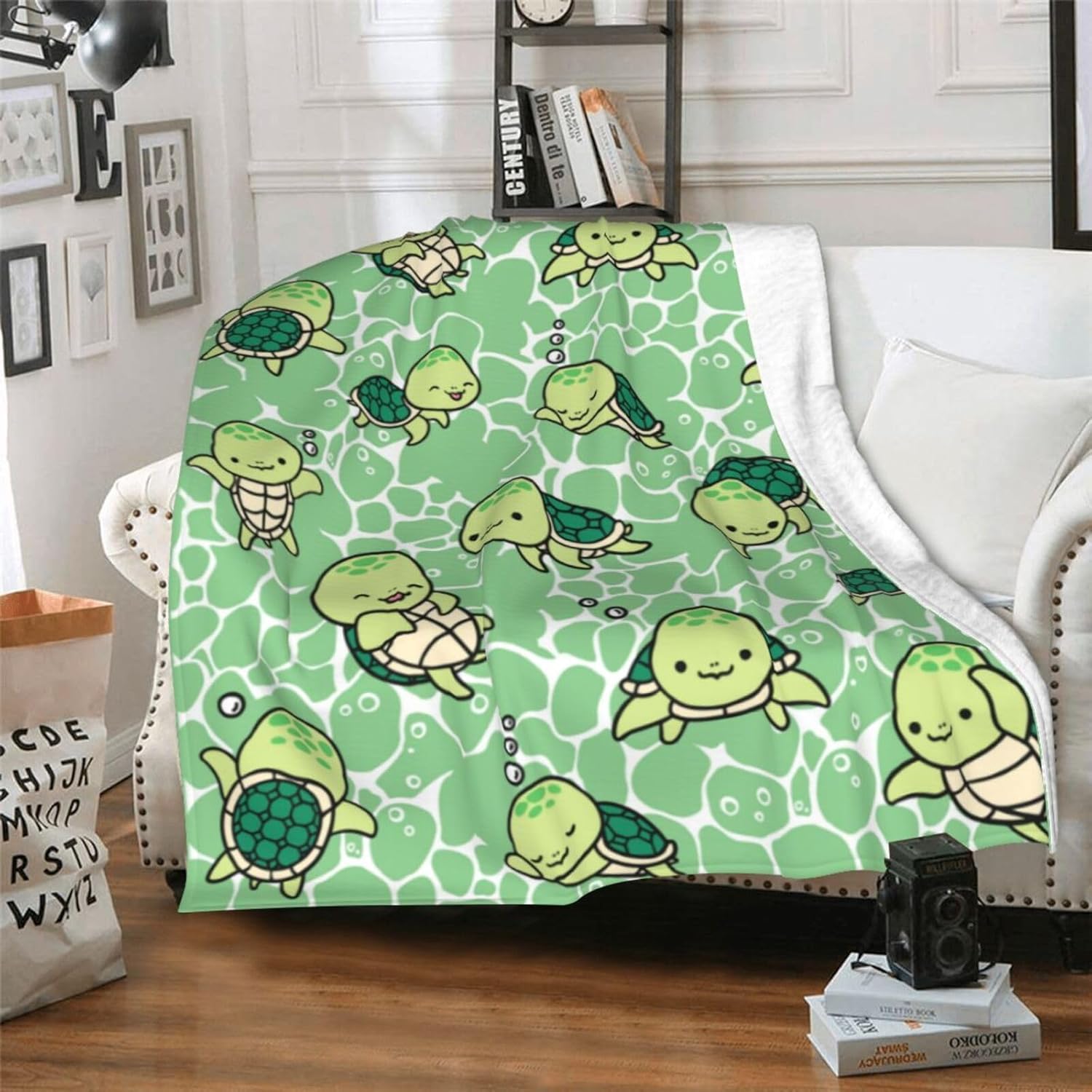 Sea Turtle Throw Blanket, 50" x 40" Flannel Cute Sea Turtles Themed Green Throw, Soft Lap Nap Throw Blanket for Home Boys Girls Women Sea Turtle Lovers Gifts - Image 2