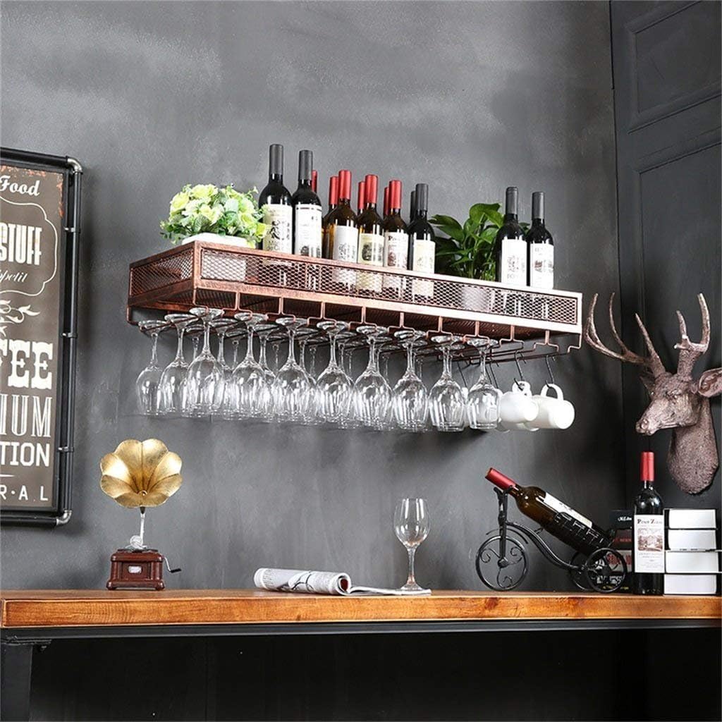 LUNEZY Wine Racks Wall Holder Metal Vintage | Wine Bottle Holder Free Standing |Hanging Wine Glass Holder | Rustic Wine Holder Wall Mounted Wine Cooler Wine Stand Wine Cabinet